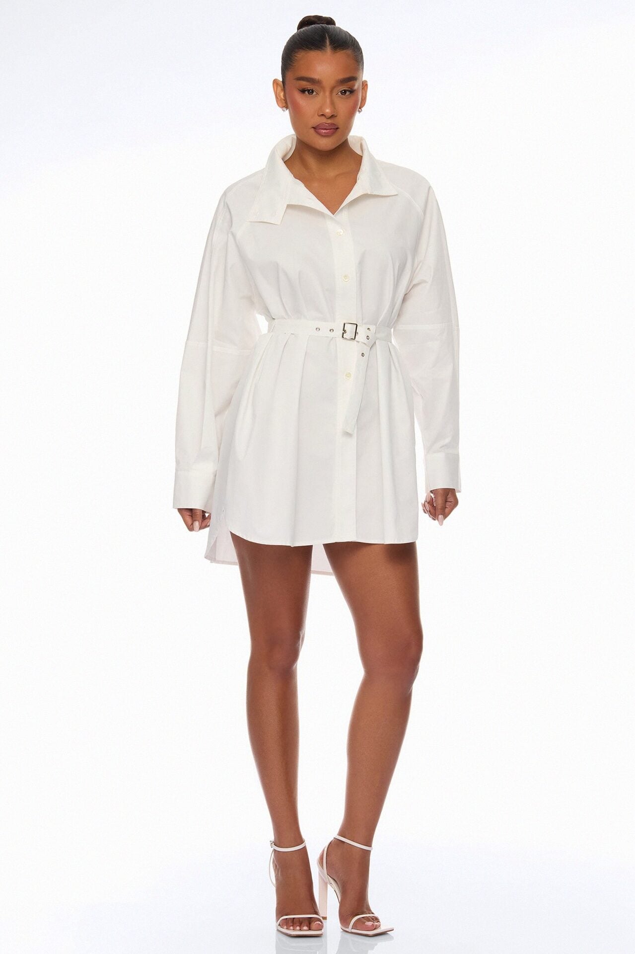 Ysabelle Belted Mini Shirt Dress - White image 2