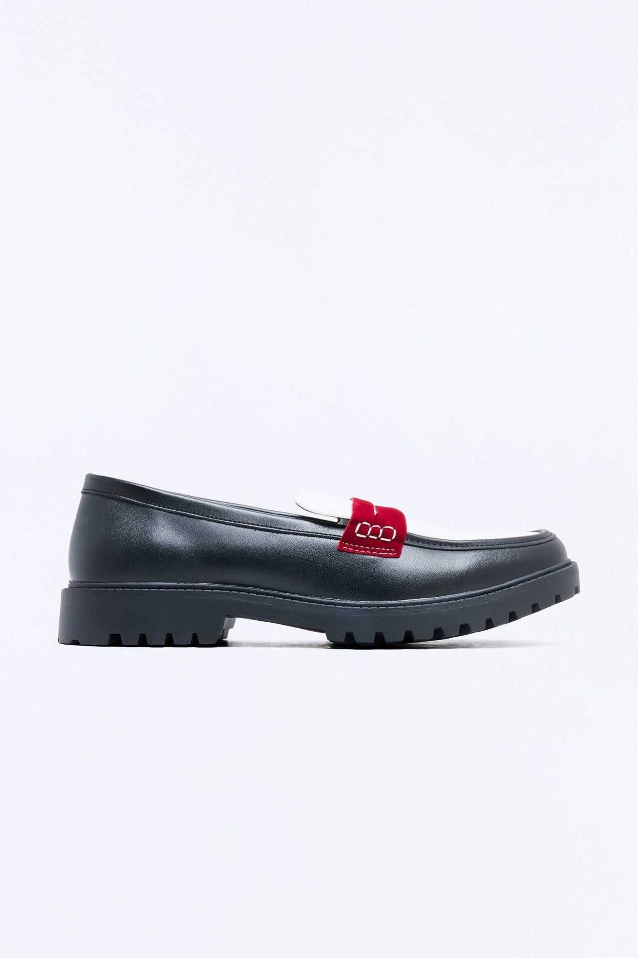 Faux Leather Penny Strap Chunky Loafer - Black/Red image 3