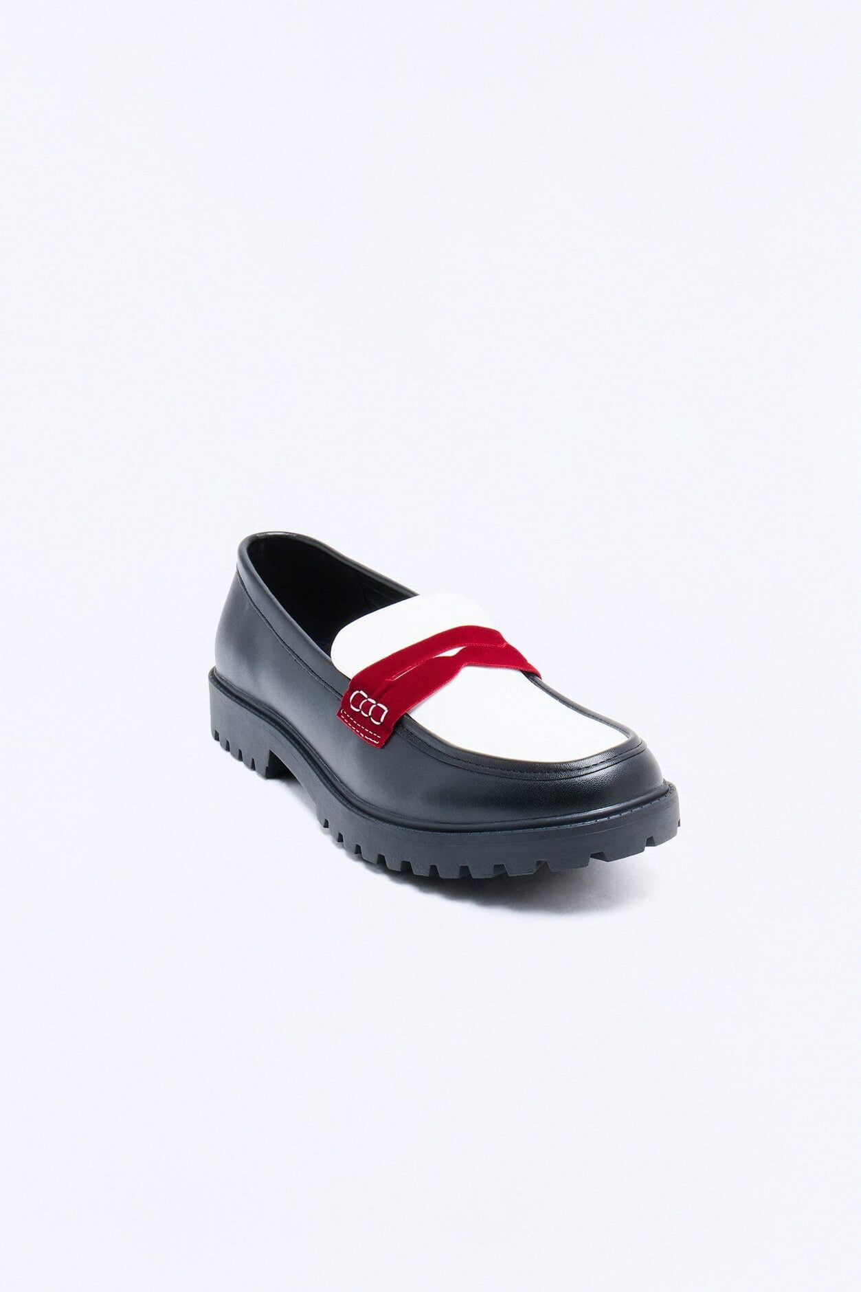Faux Leather Penny Strap Chunky Loafer - Black/Red image 4