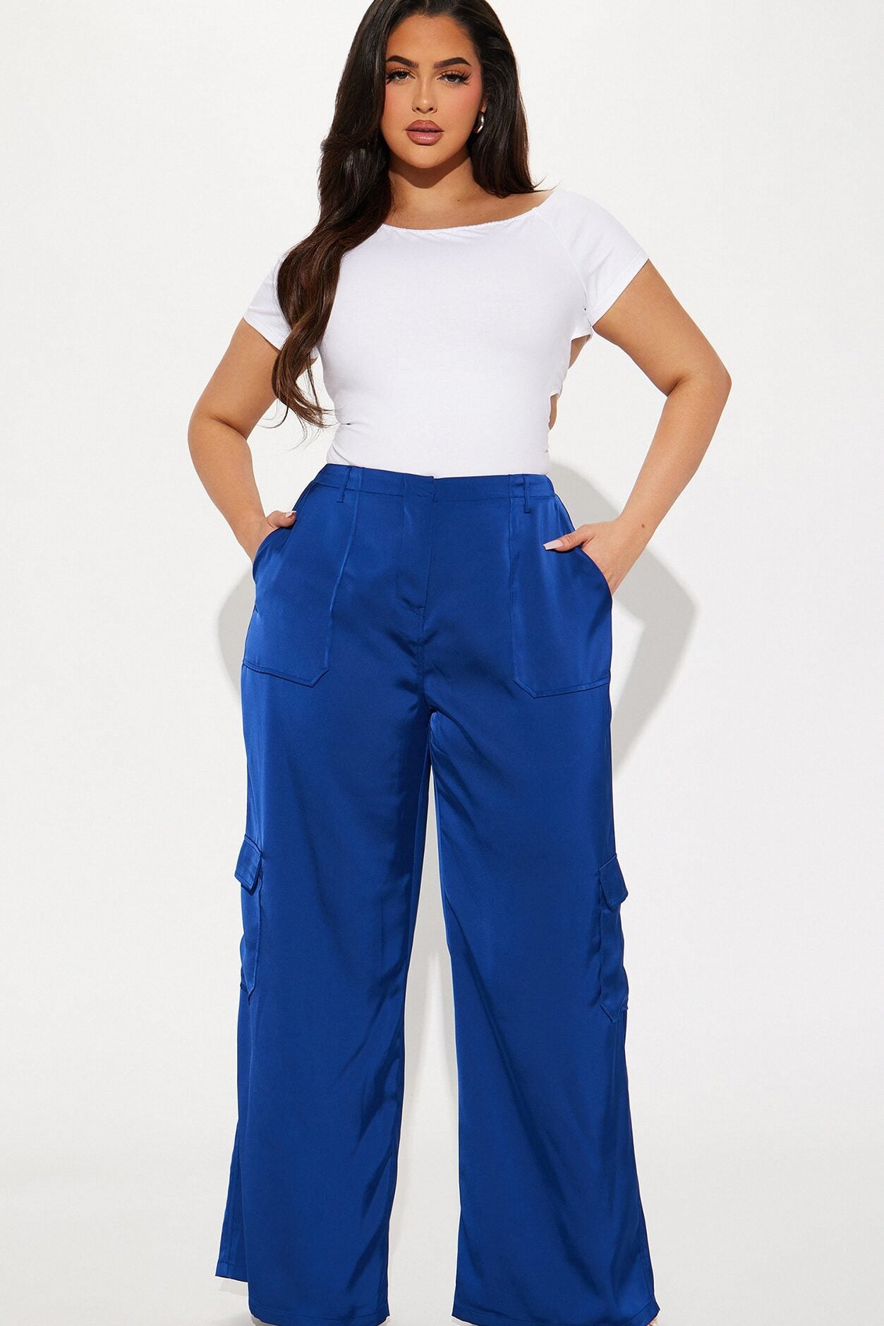 Pretty Girl Satin Cargo Pant - Navy image 1