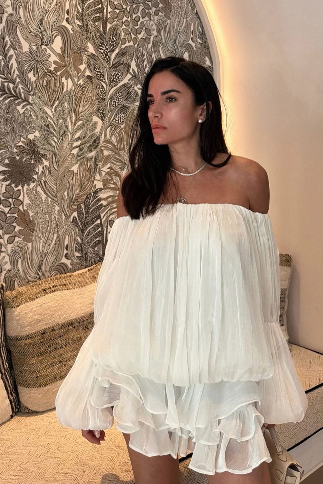 Oralee Off Shoulder Organza Mini Dress - White image 6