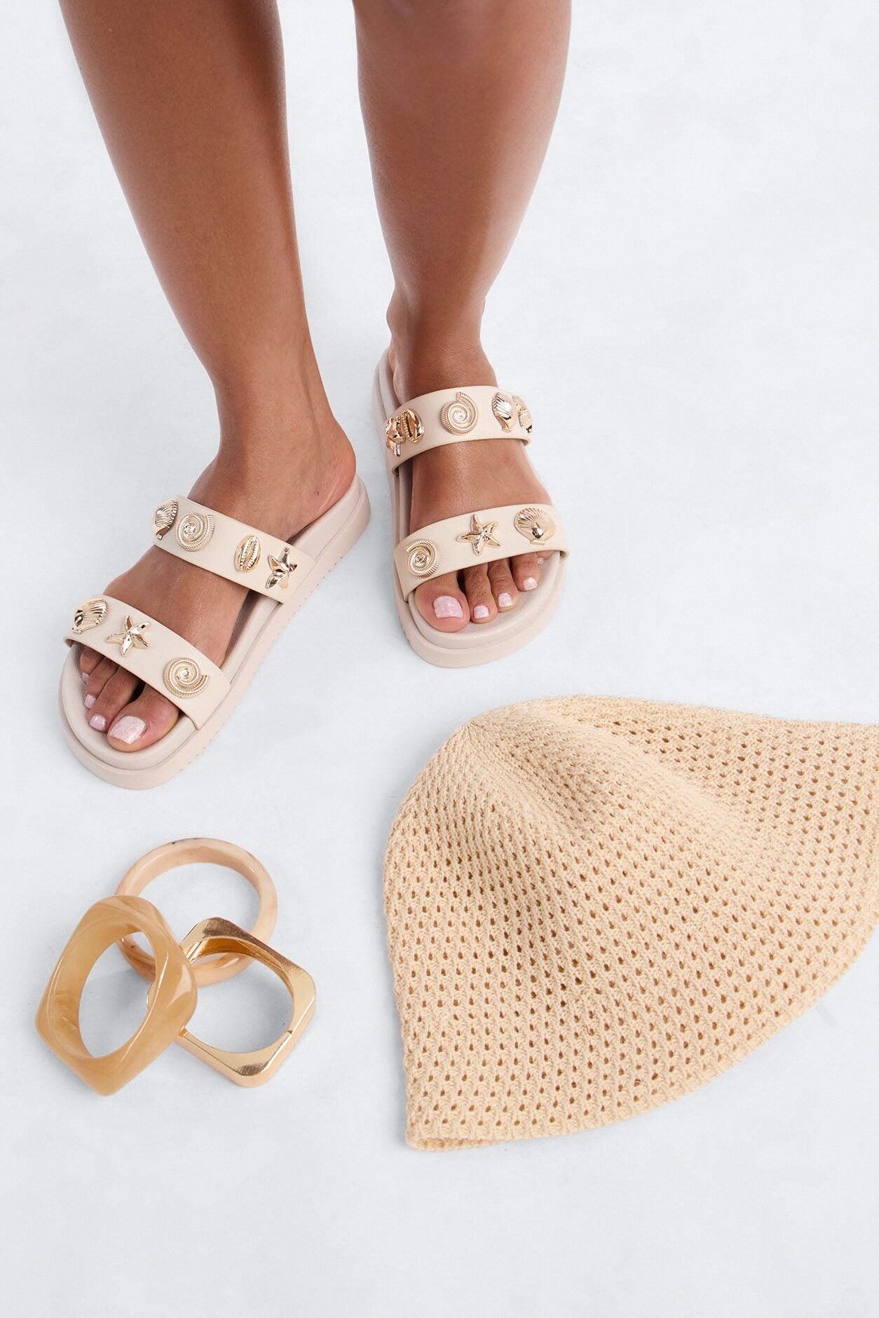 Zoiey Shell Slides - Beige image 5