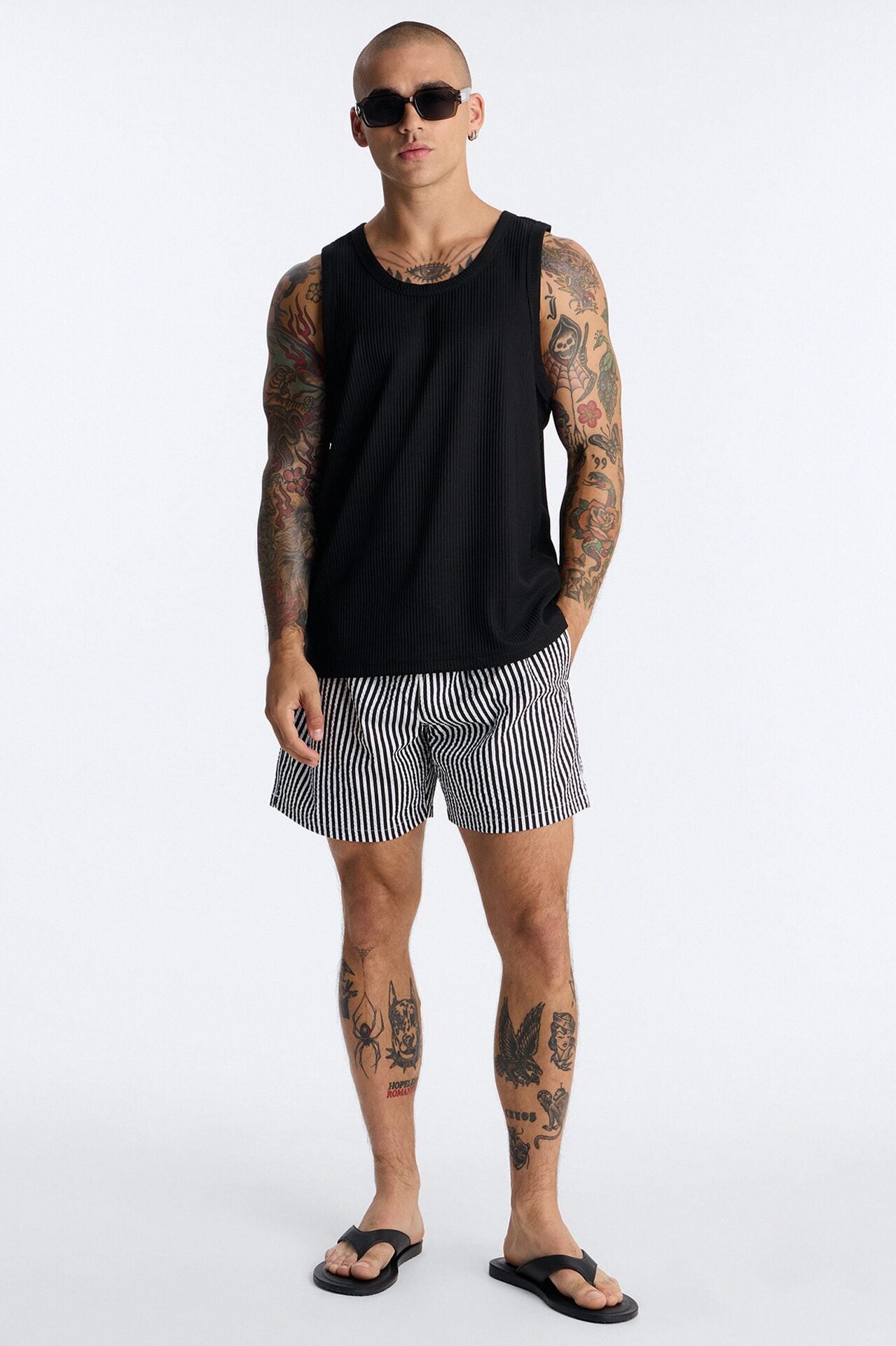 Striped Resort Seersucker Swim Trunk 6″ - Black image 2
