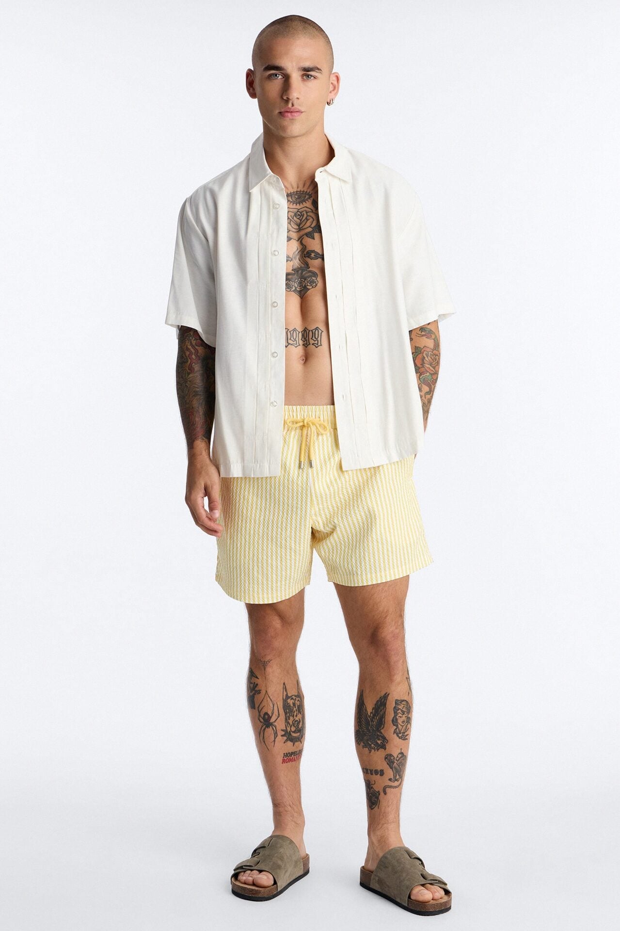 Striped Resort Seersucker Swim Trunk 6″ - Yellow image 2