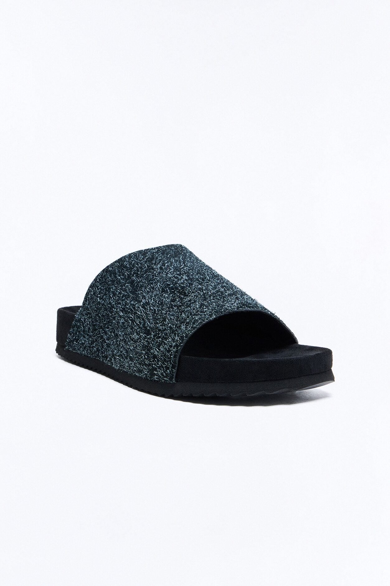 Genuine Suede Textured Slip On Slide - Black image 4