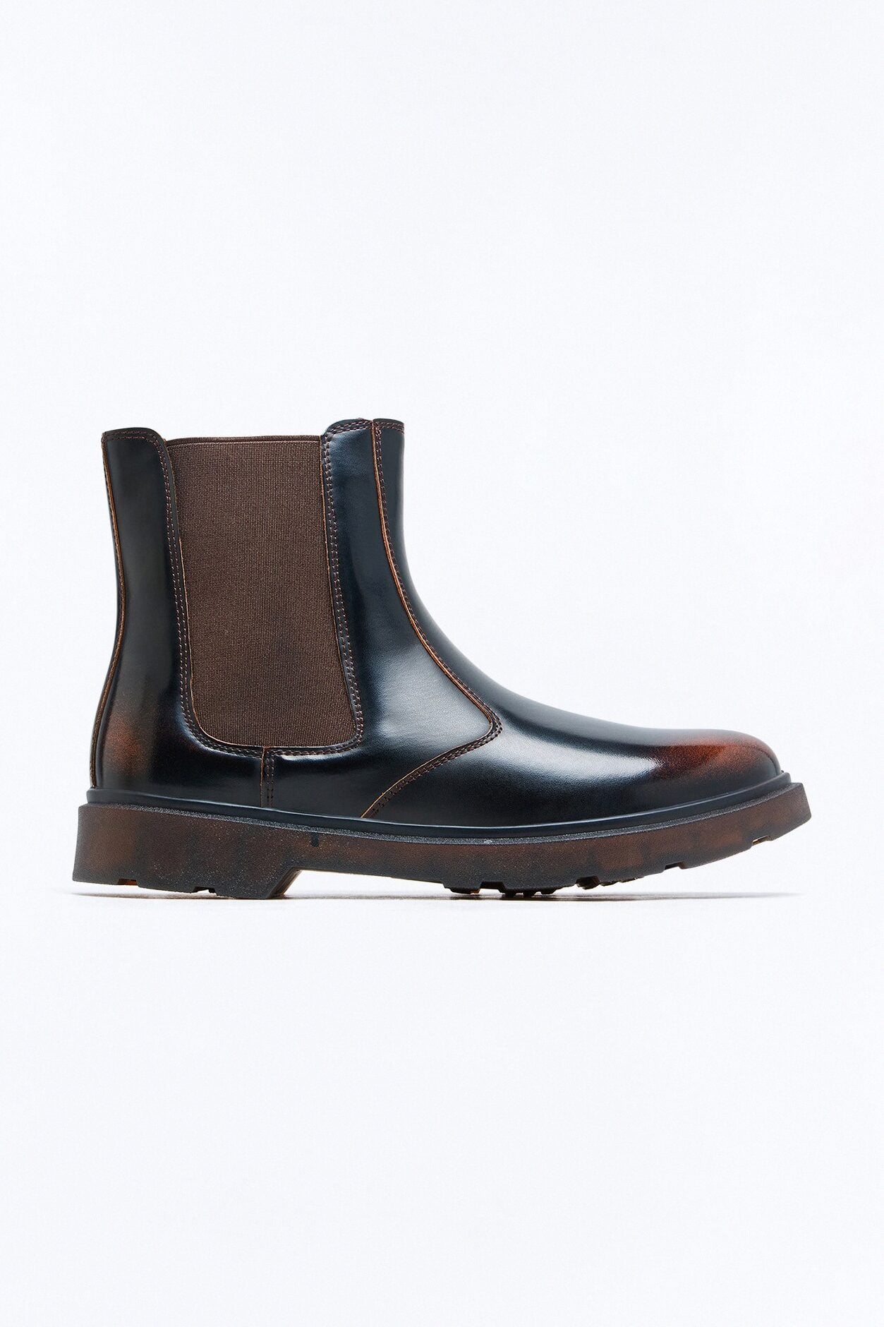 Burnished Faux Leather Chelsea Boot - Brown image 3
