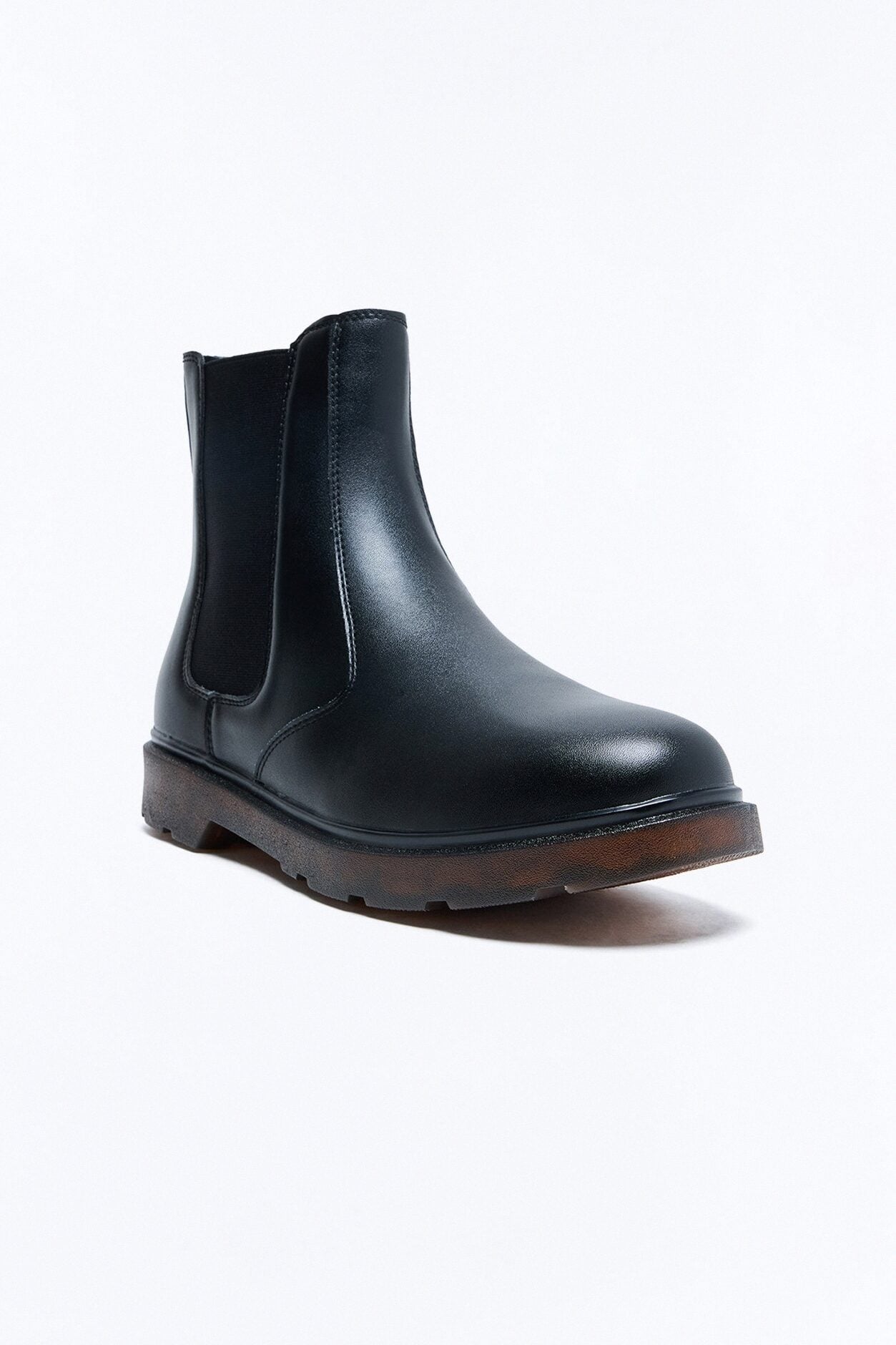 Burnished Faux Leather Chelsea Boot - Black image 5