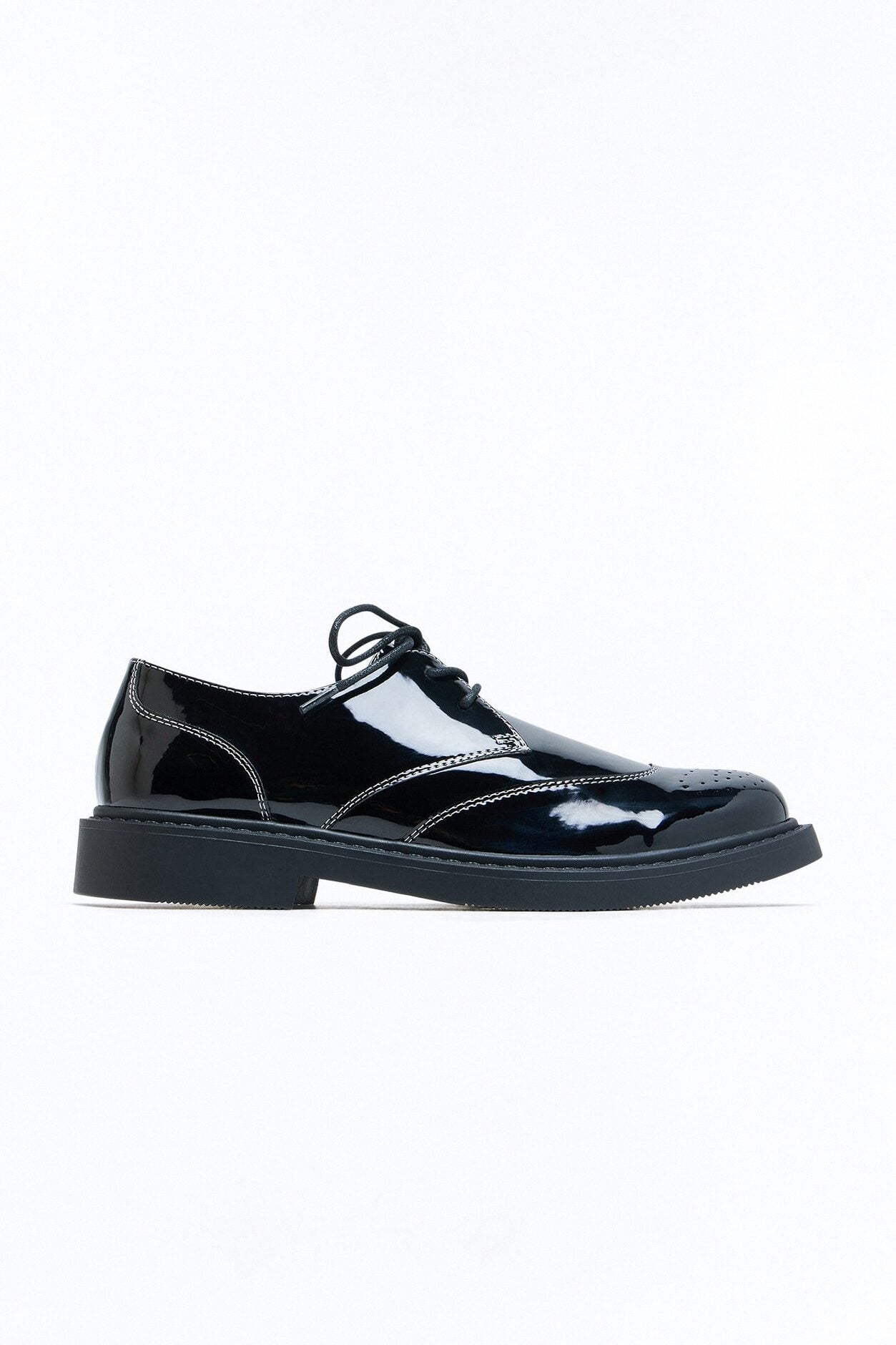 Faux Patent Leather Oxford Lace Up Shoes - Black image 3