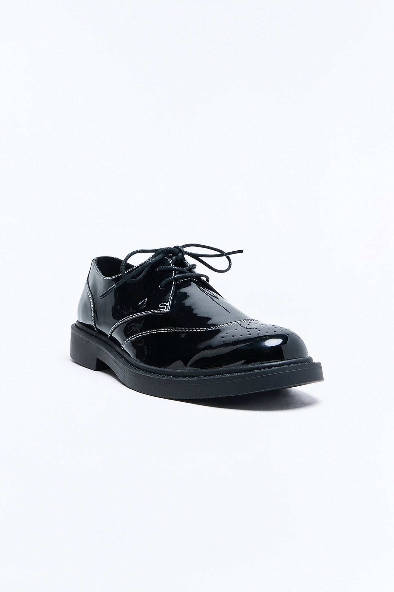 Faux Patent Leather Oxford Lace Up Shoes - Black image 4
