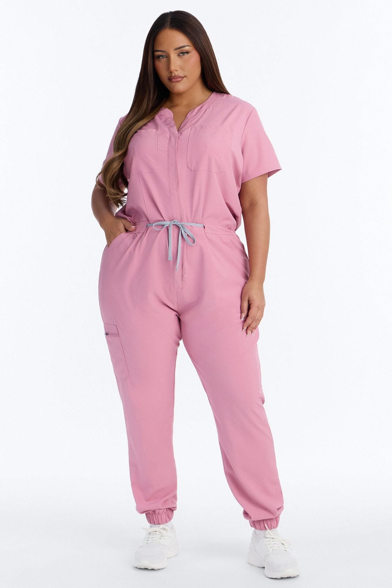 Prime Care Belted Uniform Scrub Jumpsuit - Mauve image 1