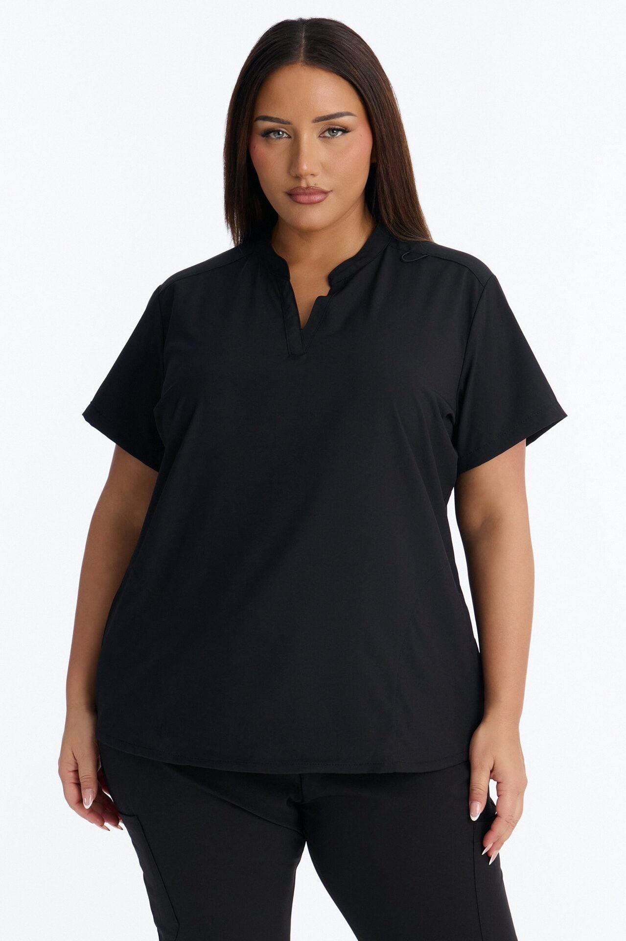 It's Go Time Collared Open Leg Uniform Scrub Set - Black image 1