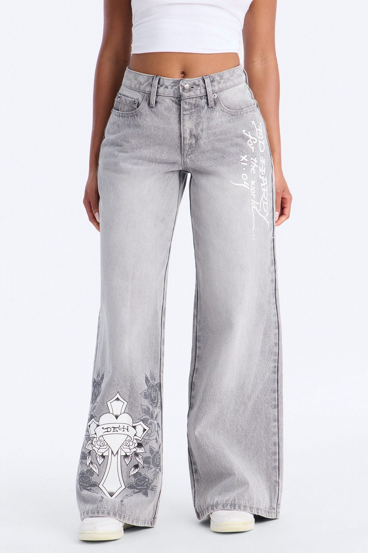 Ed Hardy Rose Cross Wide Leg Jeans - Grey image 2
