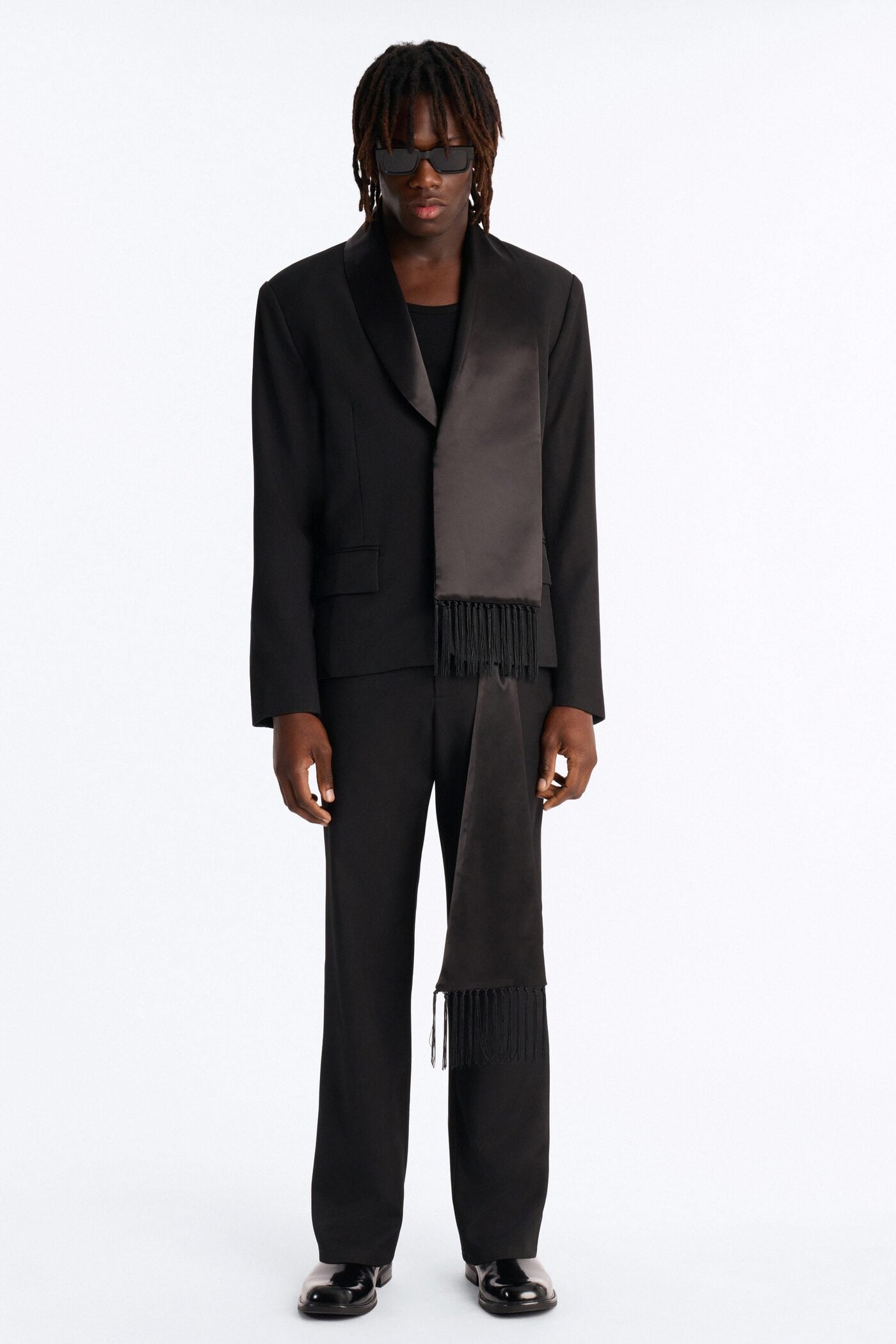 Versailles Luxe Satin Scarf Blazer - Black image 2