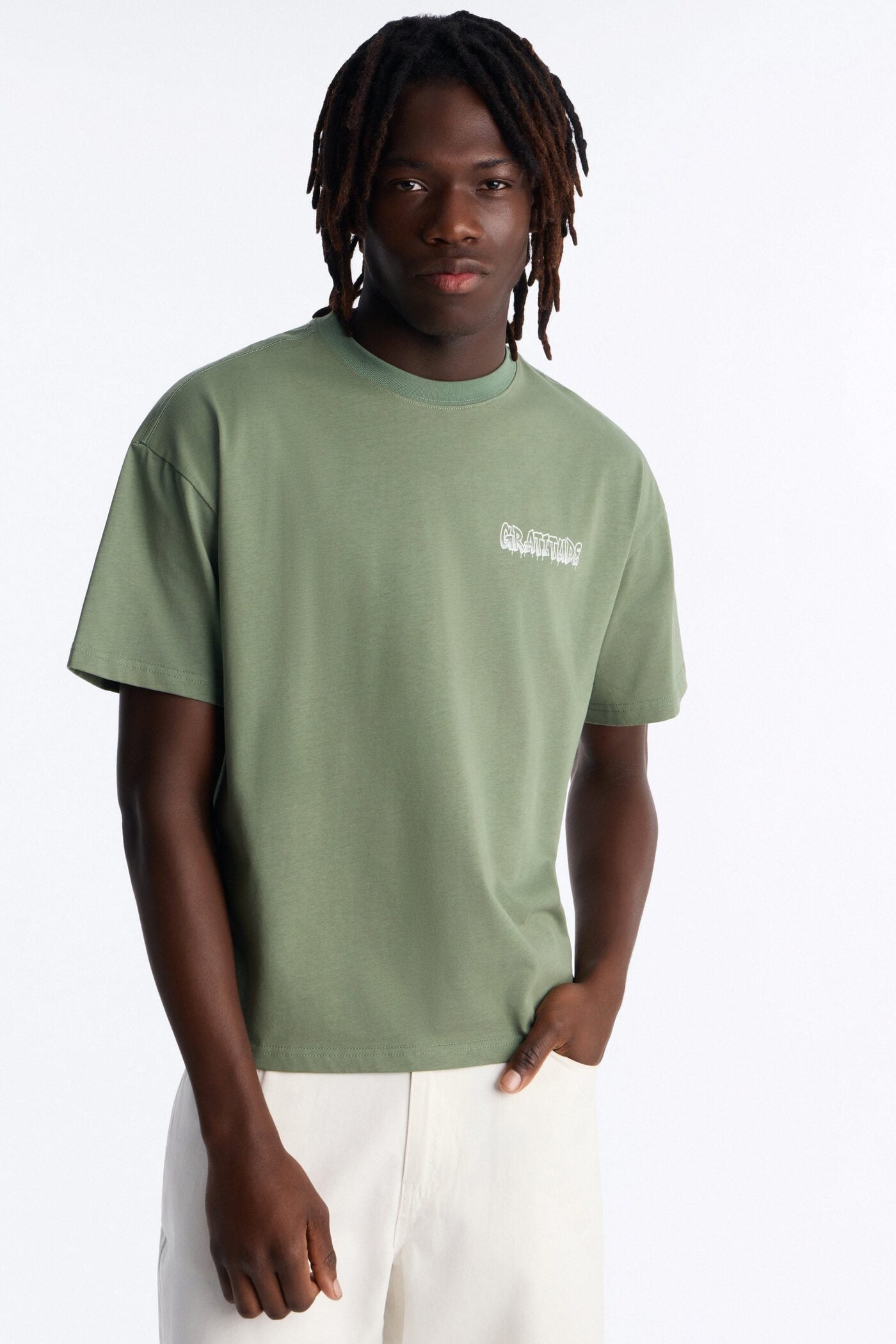 Gratitude Heavy Weight Oversized Short Sleeve Tee - Olive image 3