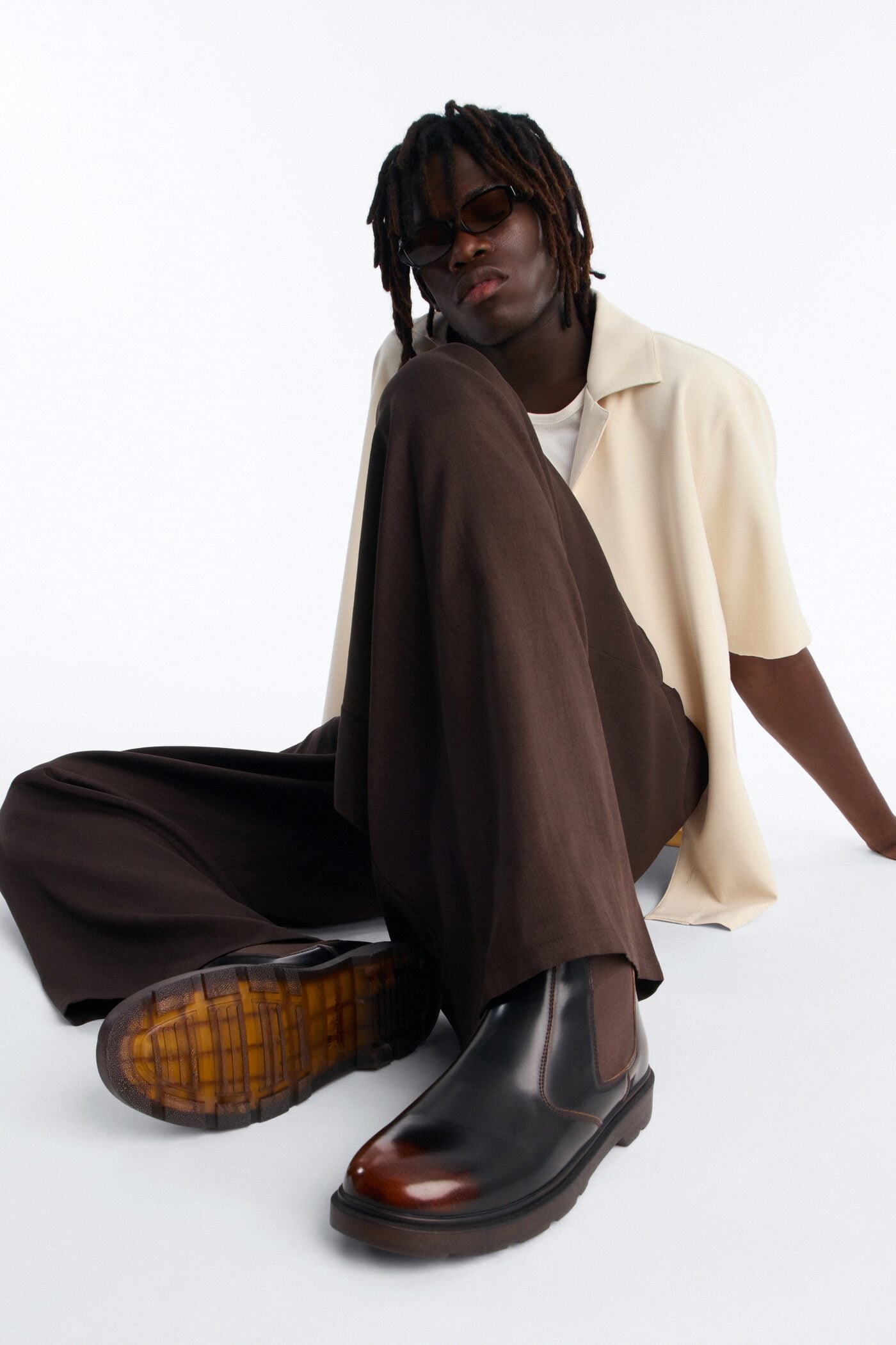 Burnished Faux Leather Chelsea Boot - Brown image 2