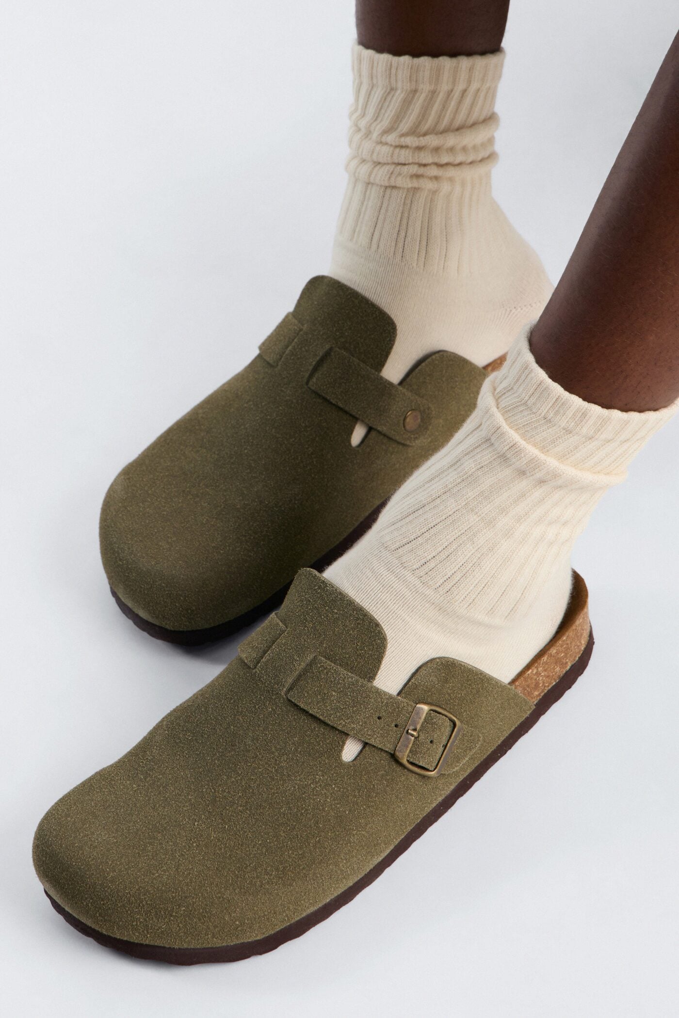Buckled Cut Out Suede Slip On Mule - Green image 2