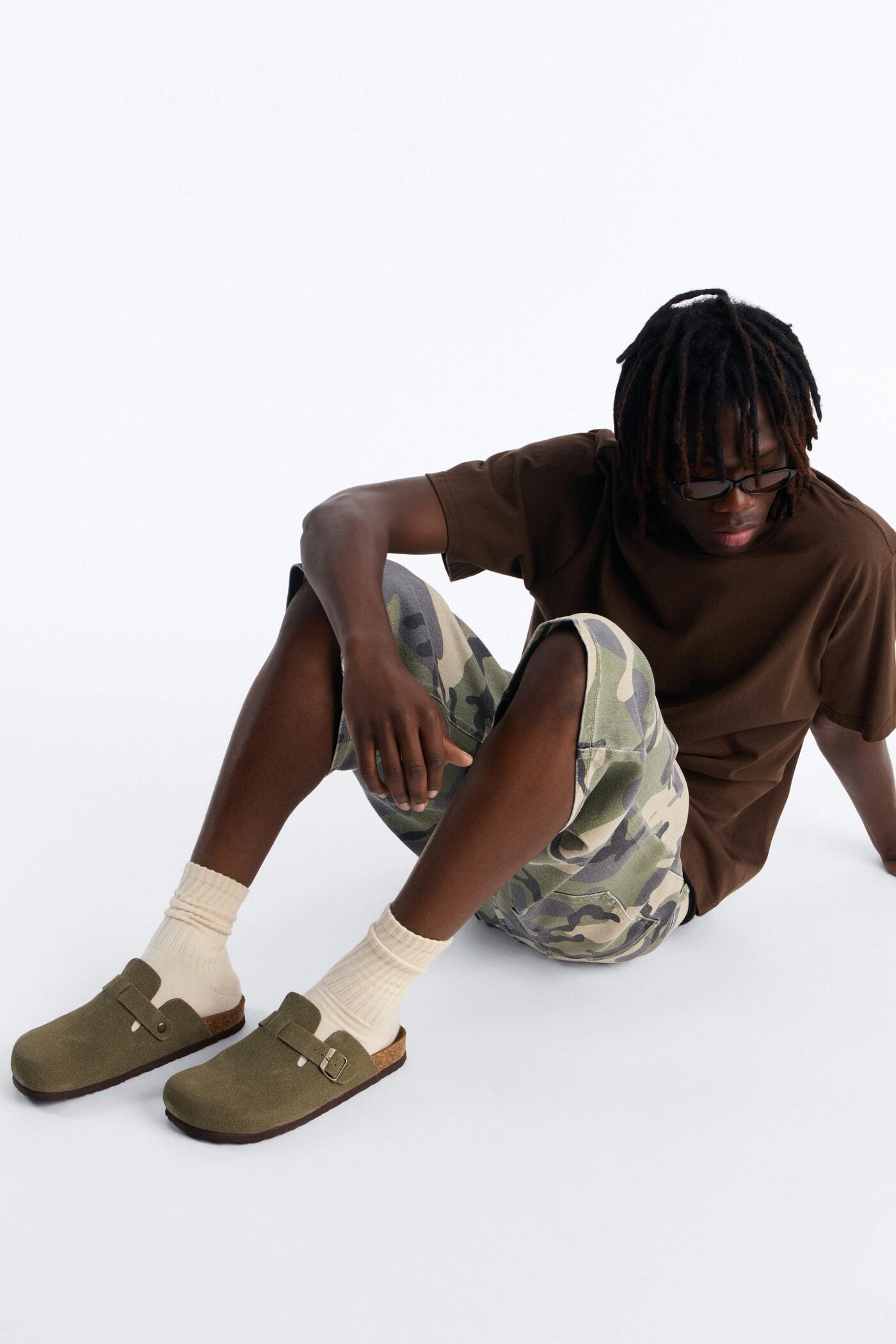 Buckled Cut Out Suede Slip On Mule - Green image 3