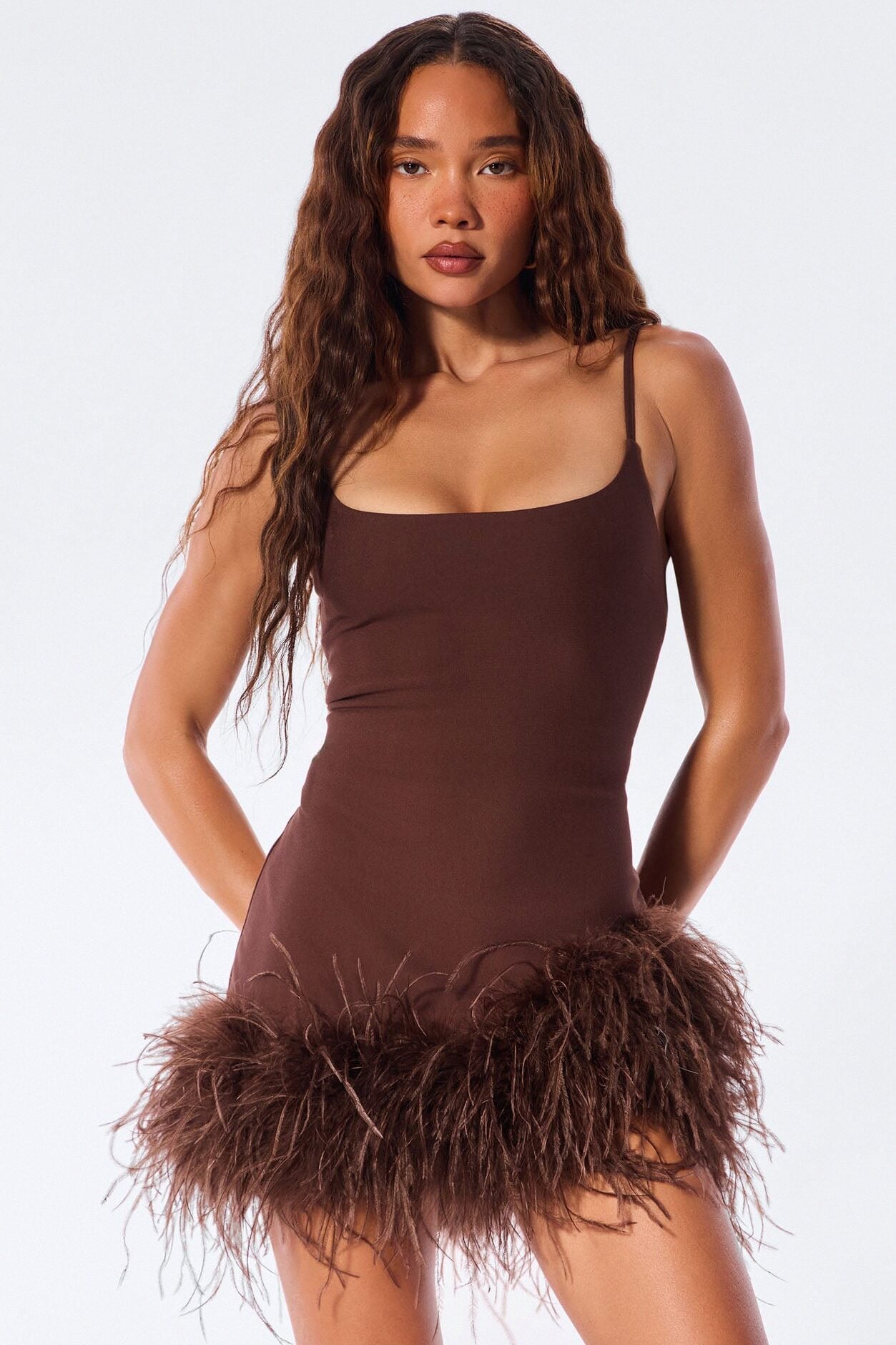 Feather Temptation Mini Dress - Chocolate image 2