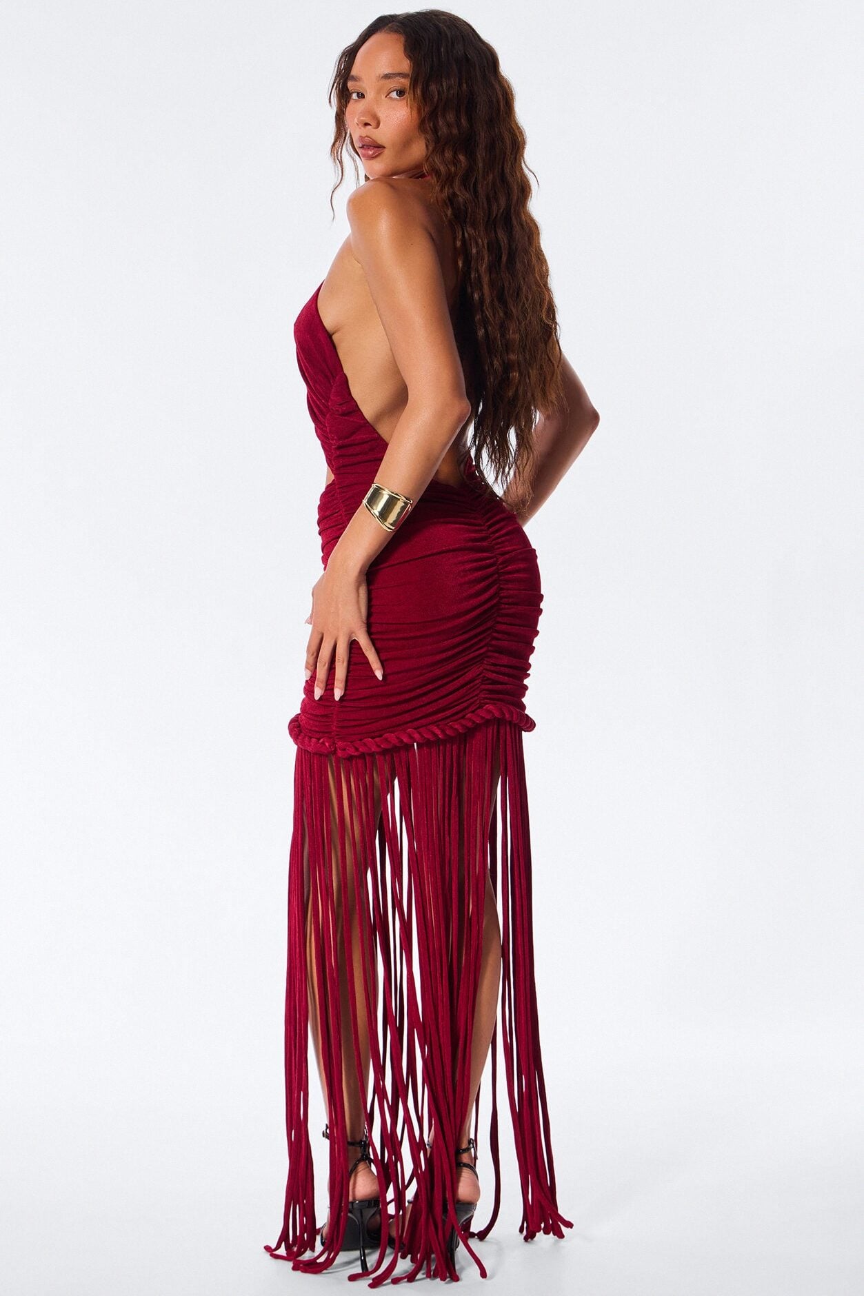 Sol Slinky Fringe Maxi Dress - Wine image 4