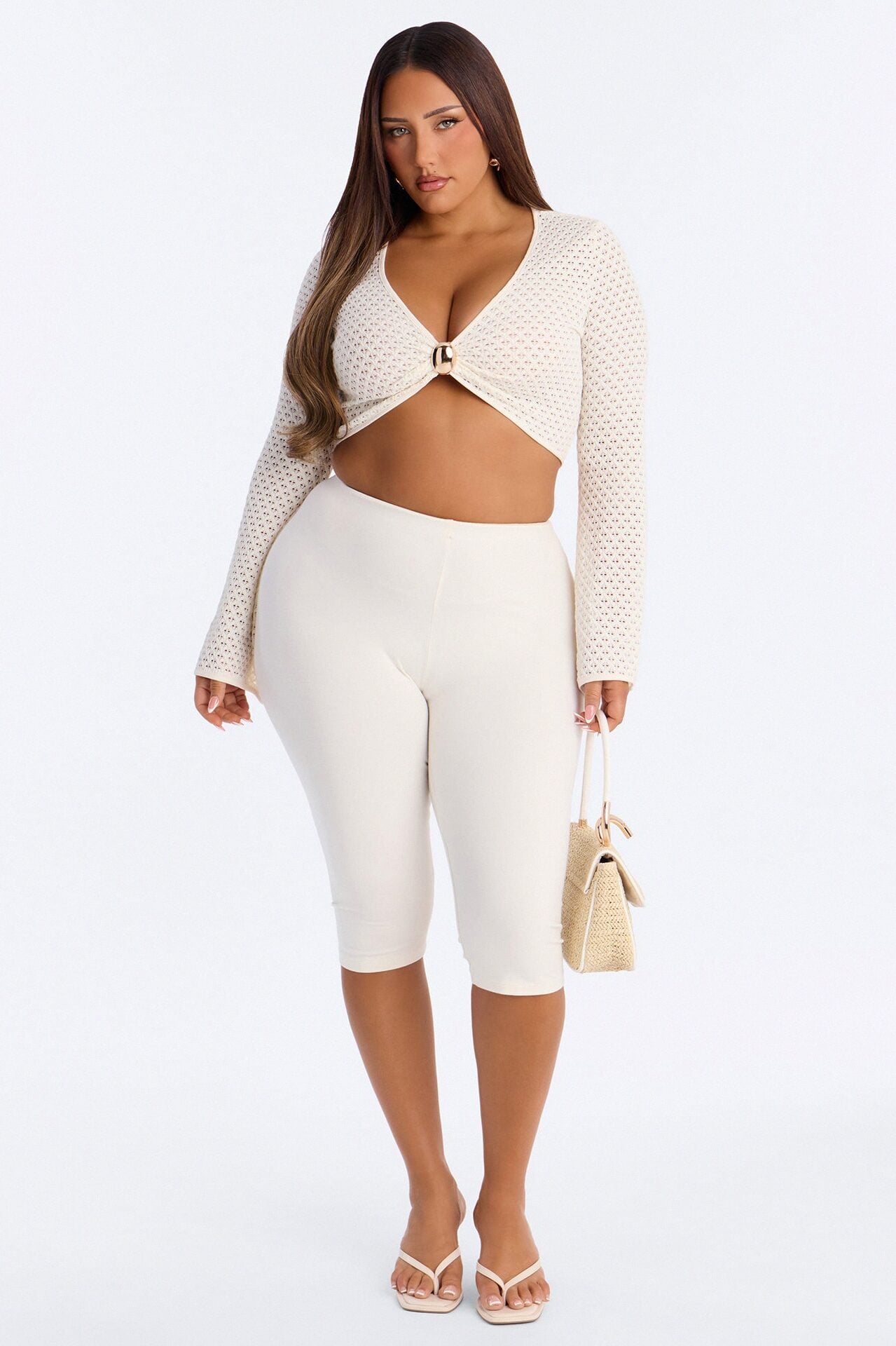 Soft Sands Textured Cropped Long Sleeve Top - Ivory image 1
