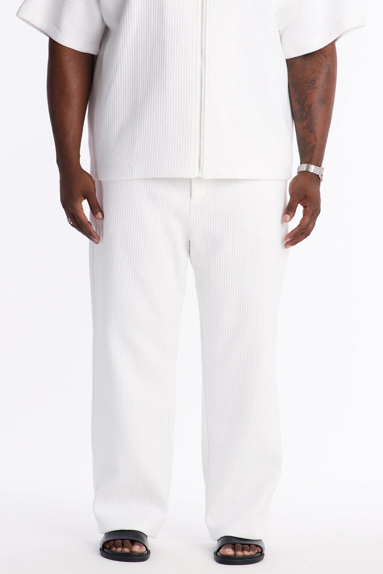 Textured Fleece Straight Leg Pant - Cream image 1