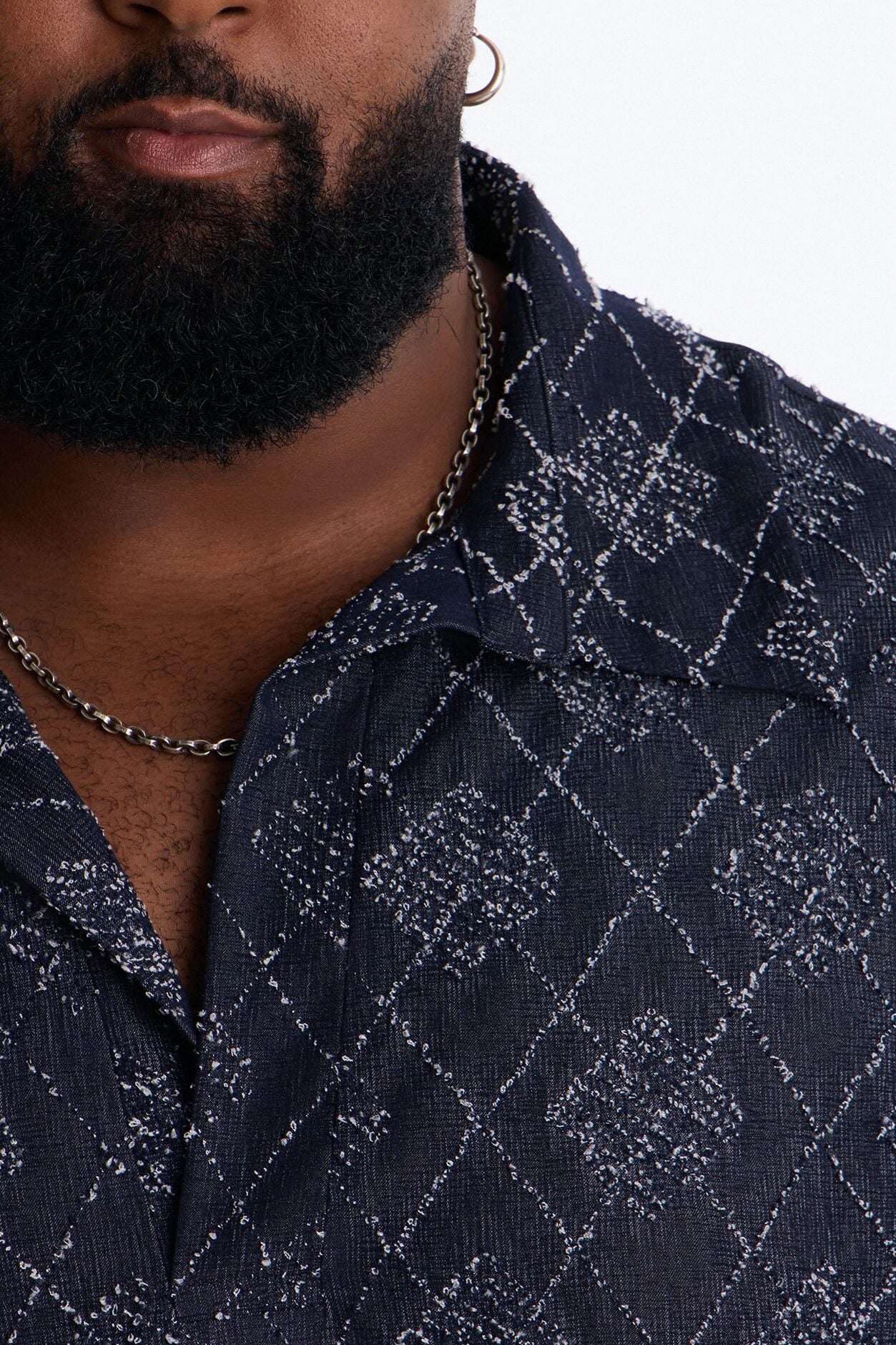Diamond Frayed Jacquard Polo - Navy image 7