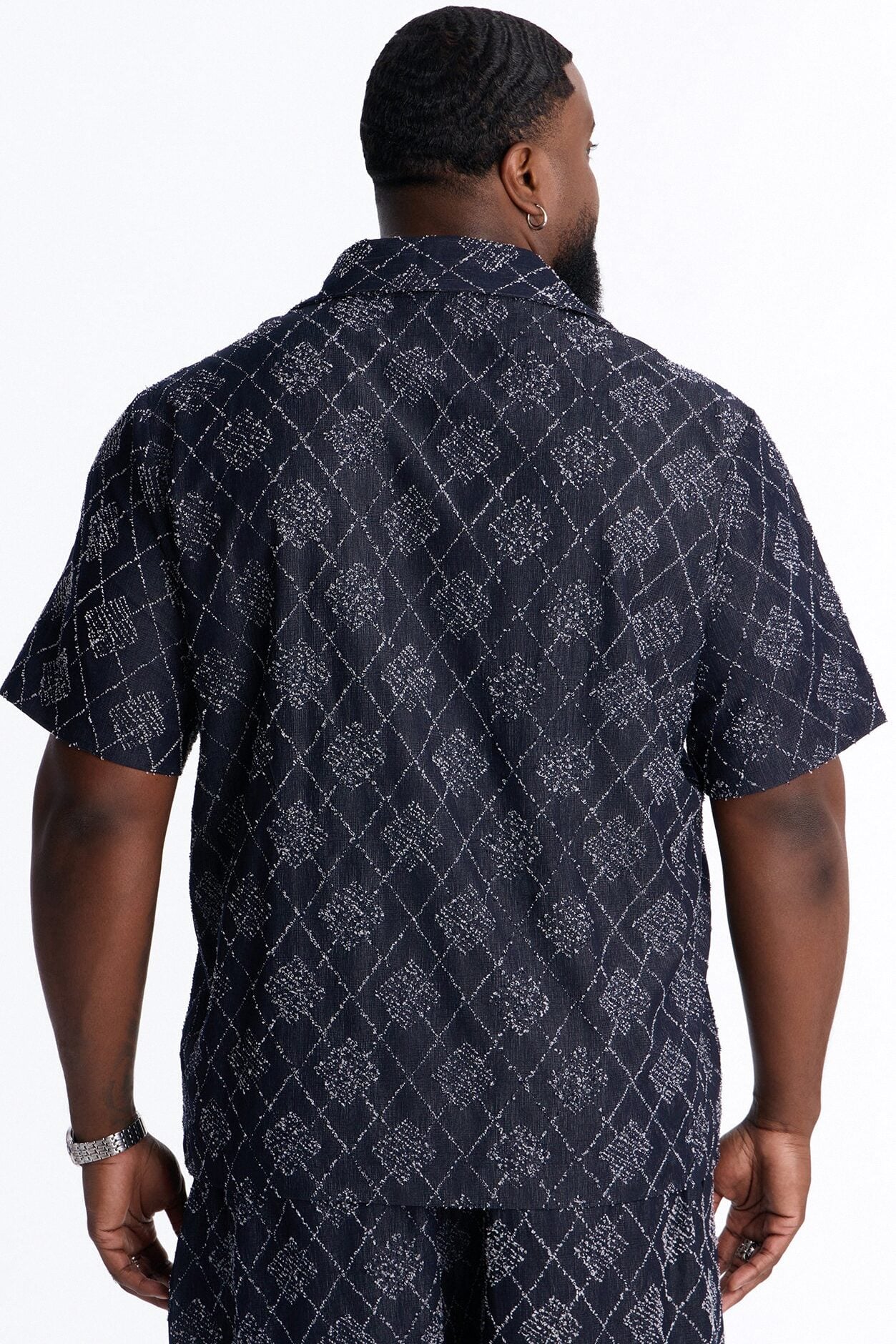 Diamond Frayed Jacquard Polo - Navy image 8