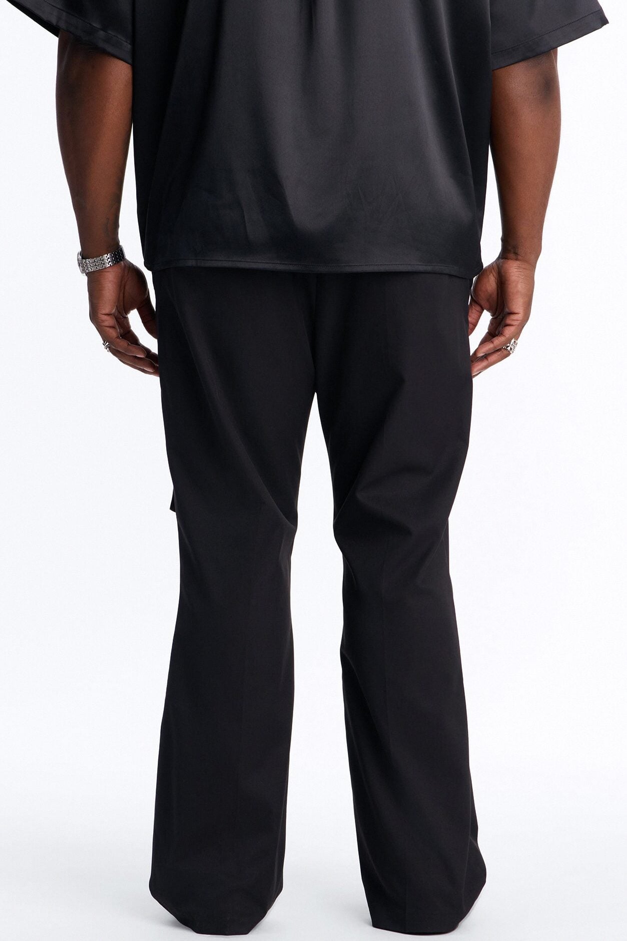 Satin Wrapped Waistband Straight Flare Trouser - Black image 9