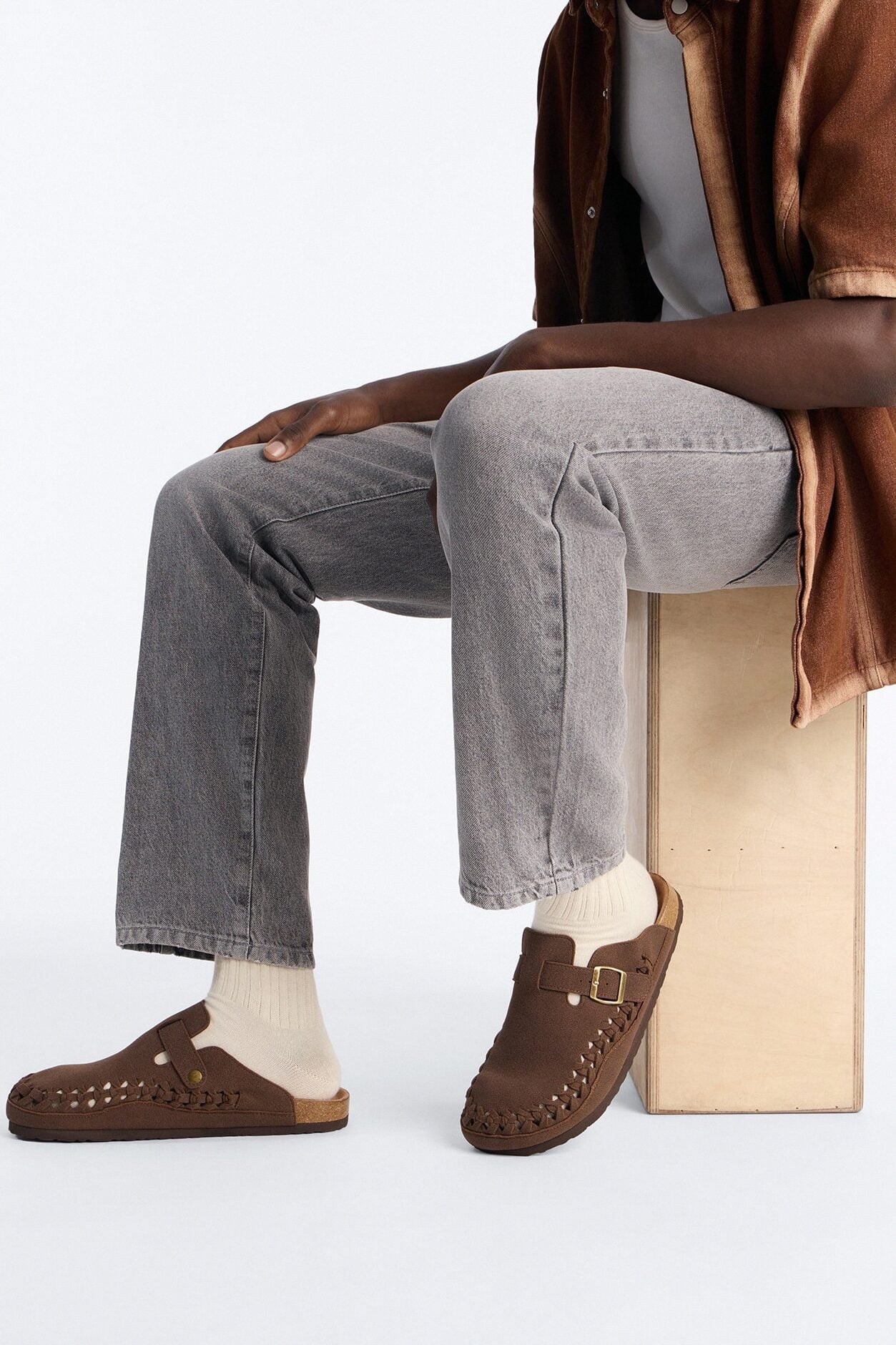 Woven Faux Suede Slip On Mule - Dark Brown image 2
