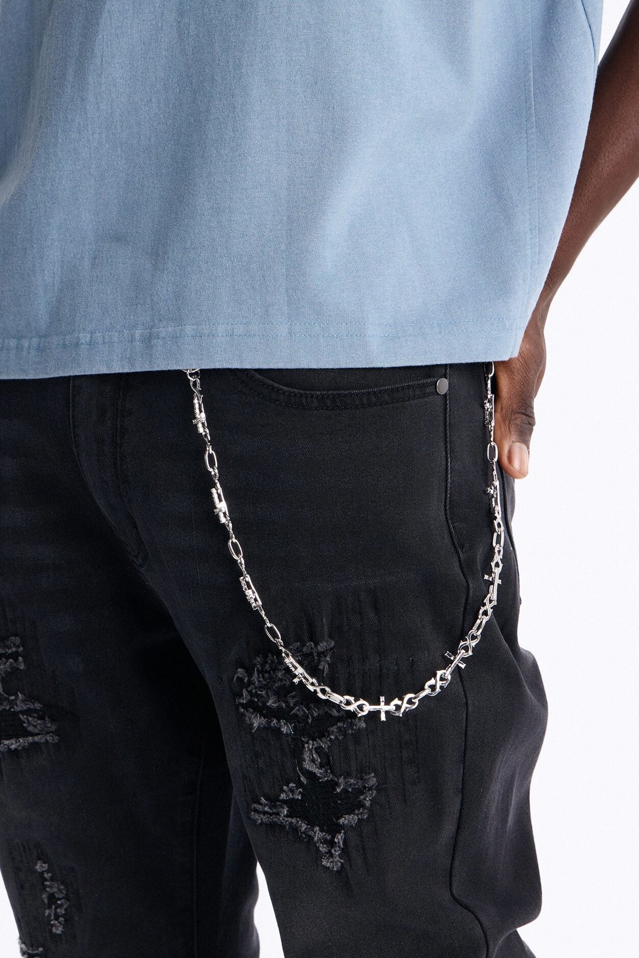 Infinity Cross Rhinestone Pant Chain - Silver image 2