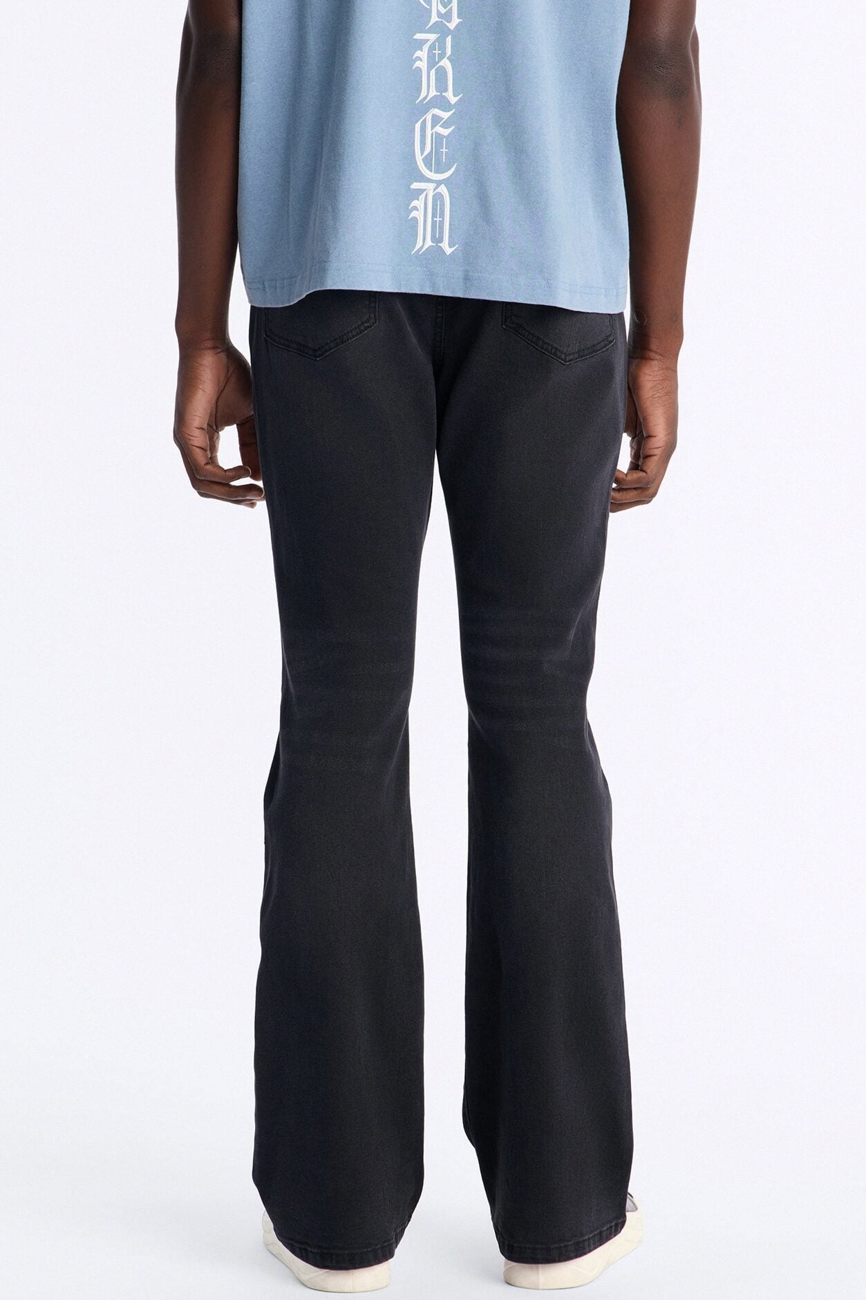 Stacked Skinny Flare Etched Distress Jeans - Black Wash image 4