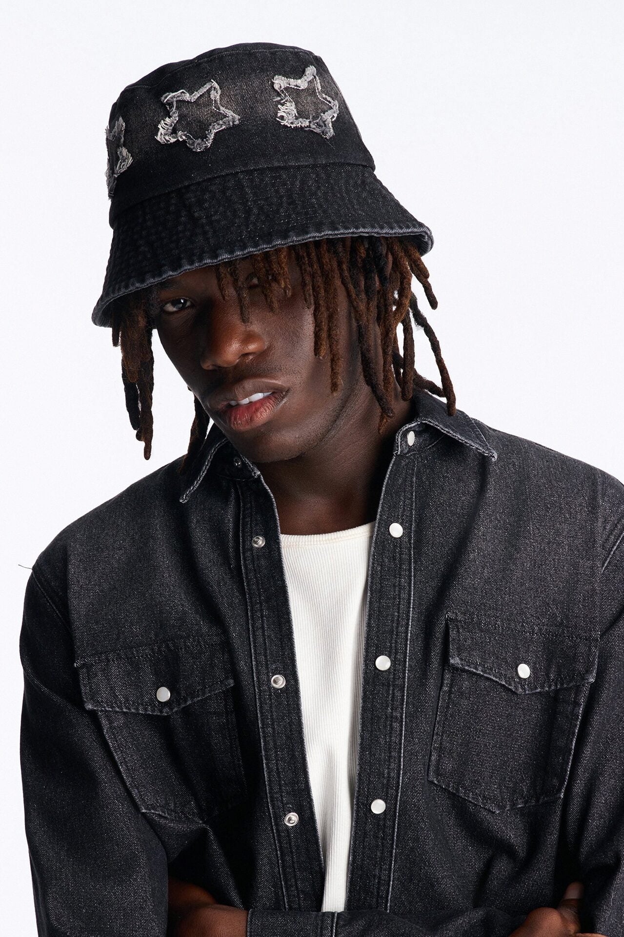 Cosmo Distress Denim Bucket Hat - Black Wash image 2