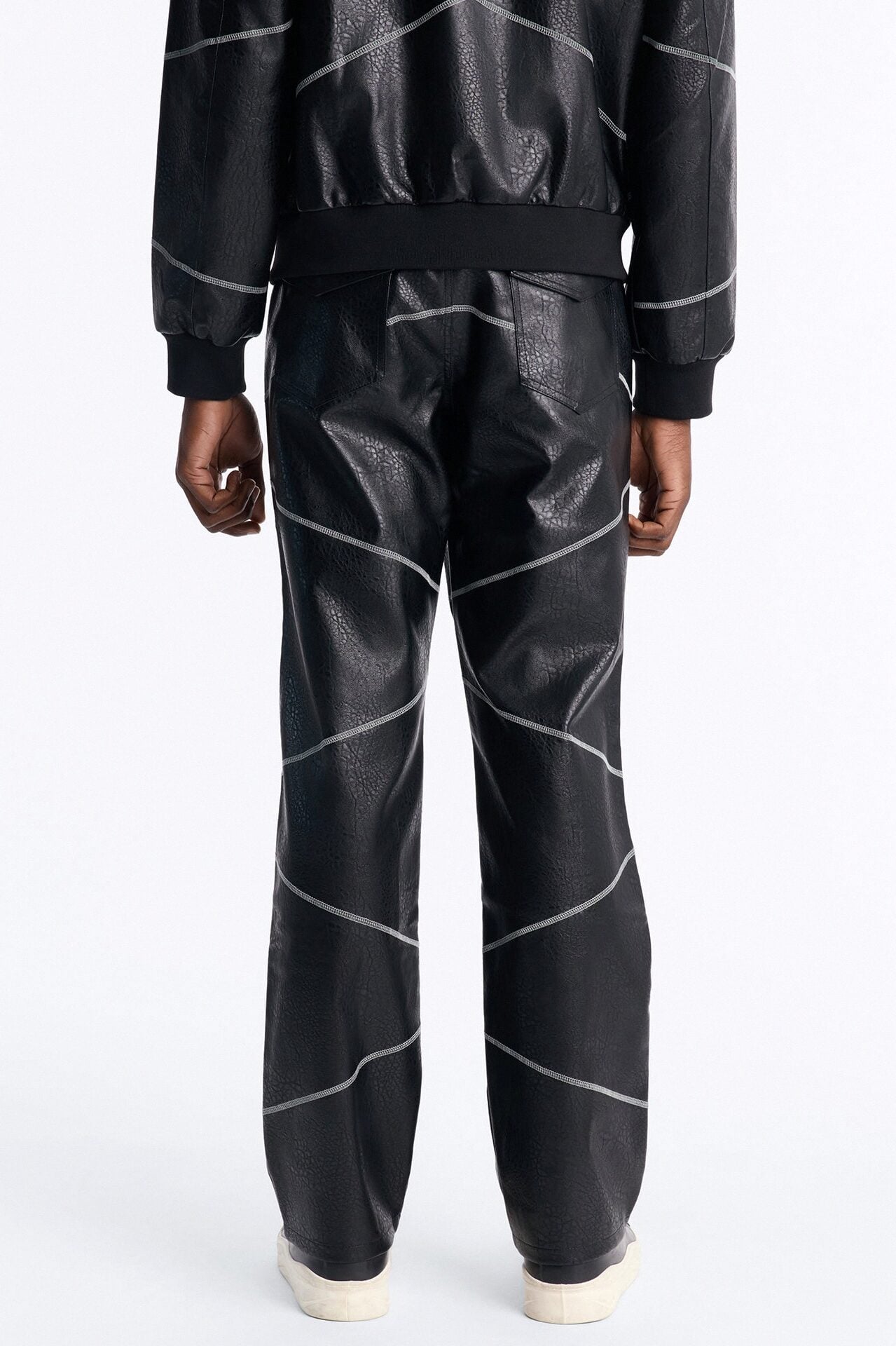Straight Vintage Chain Stitch Faux Leather Pant - Black image 4