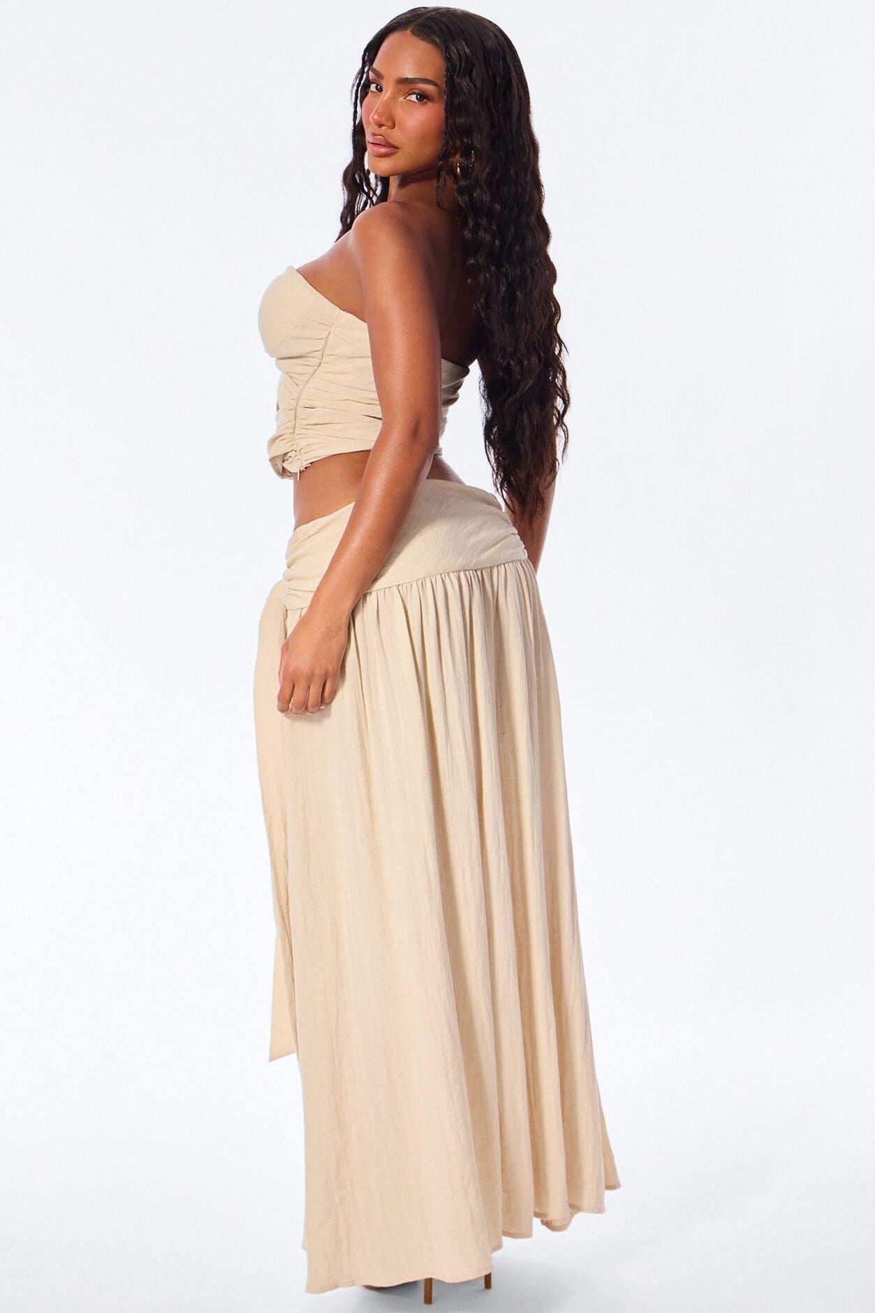 Subtle Flex Linen Maxi Skirt Set - Beige image 4