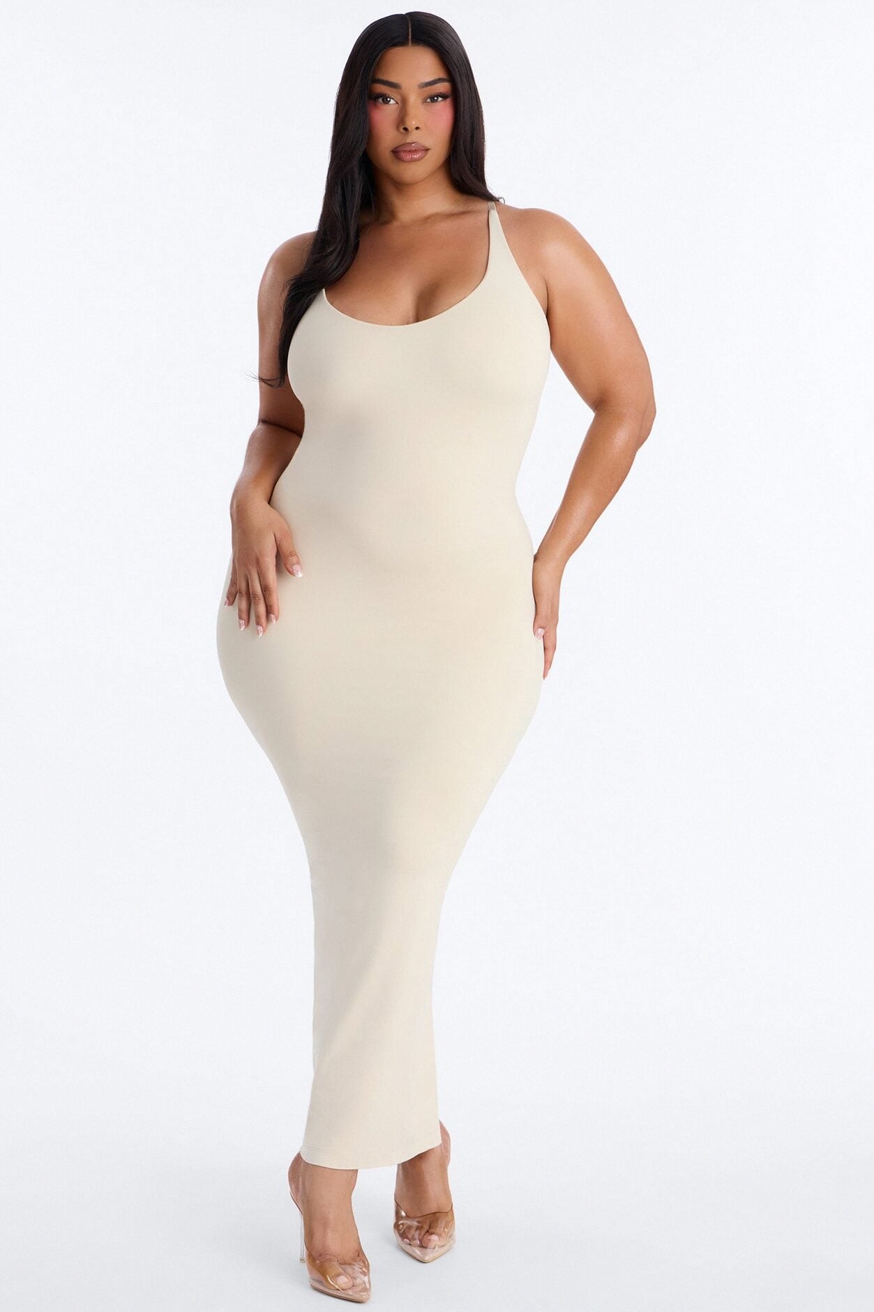 Seamless Smooth Double Lined Scoop Neck Maxi Dress - Bone image 1