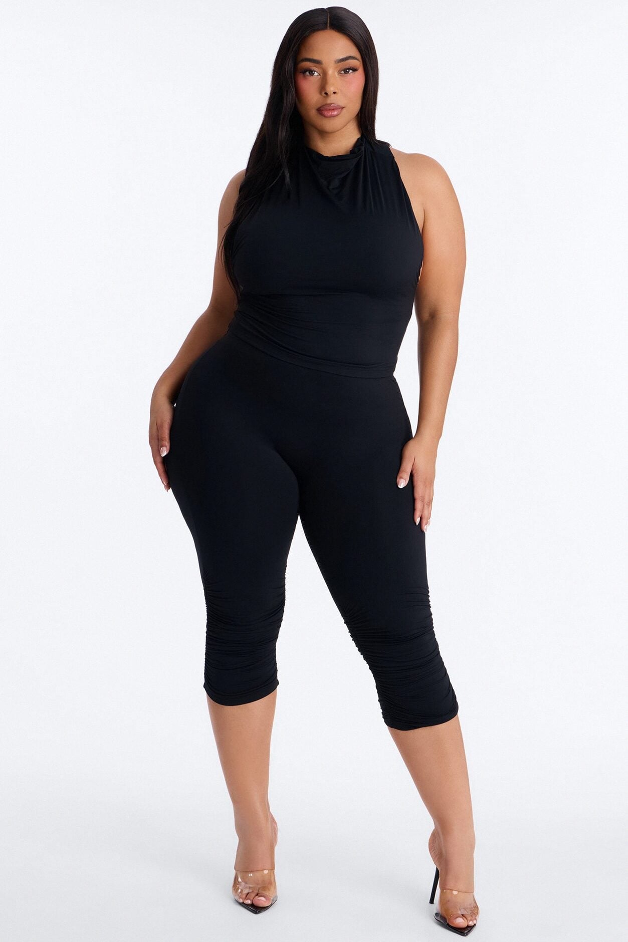 Second Skin Double Lined Mock Neck Racerback Top - Black image 1