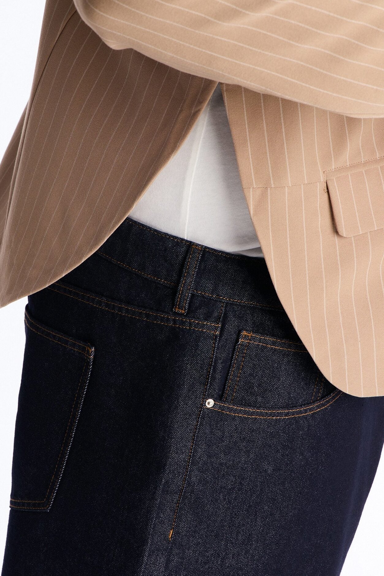 Boxy Cropped Pin Striped Cut Out Blazer - Tan image 7