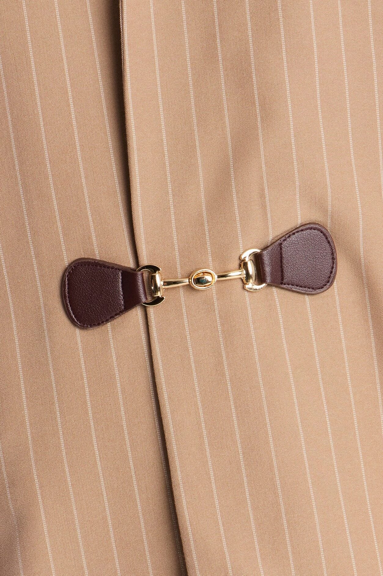 Boxy Cropped Pin Striped Cut Out Blazer - Tan image 8