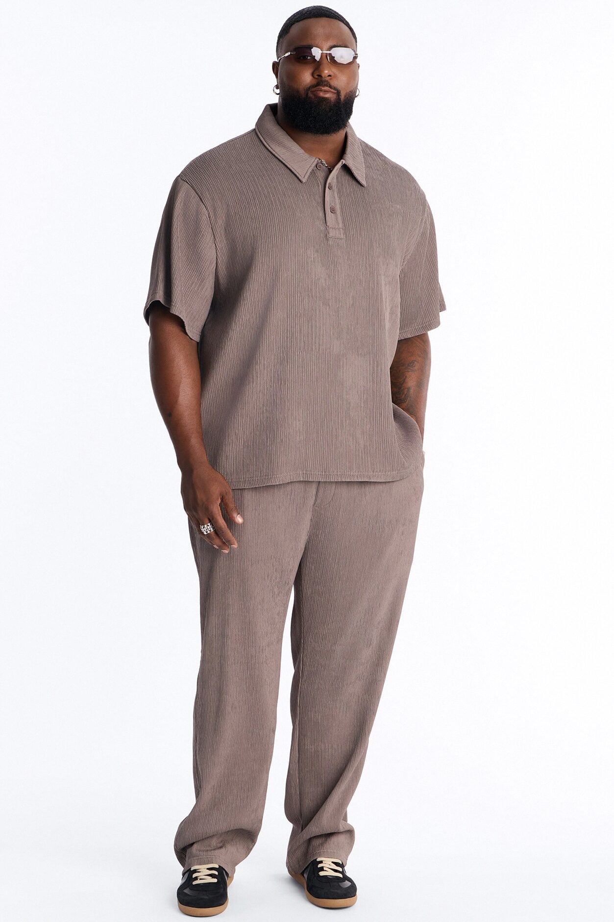 Pure Form Plisse Polo - Brown image 1
