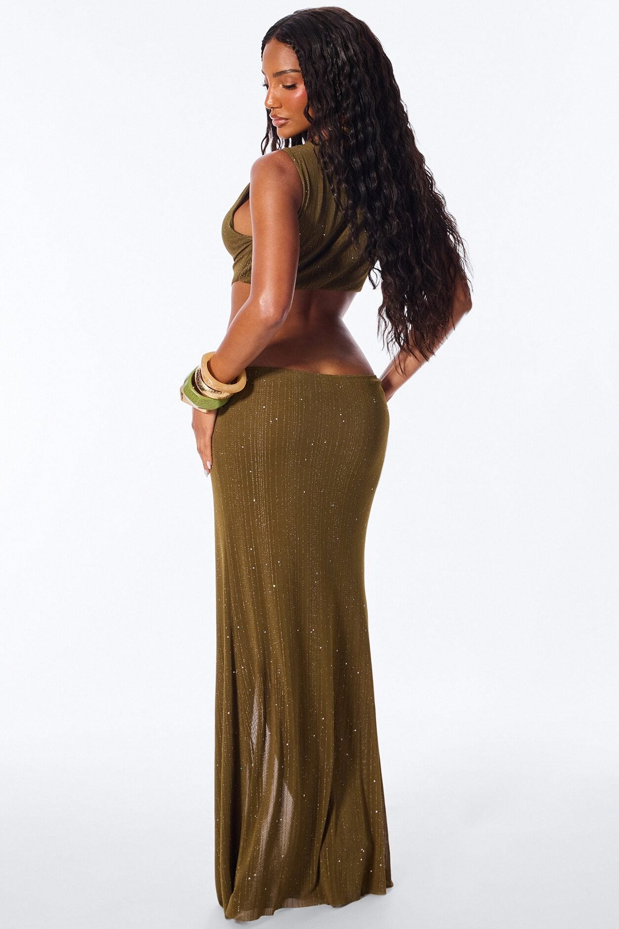 Dazzle Metallic Knit Cut Out Maxi Dress - Olive image 4