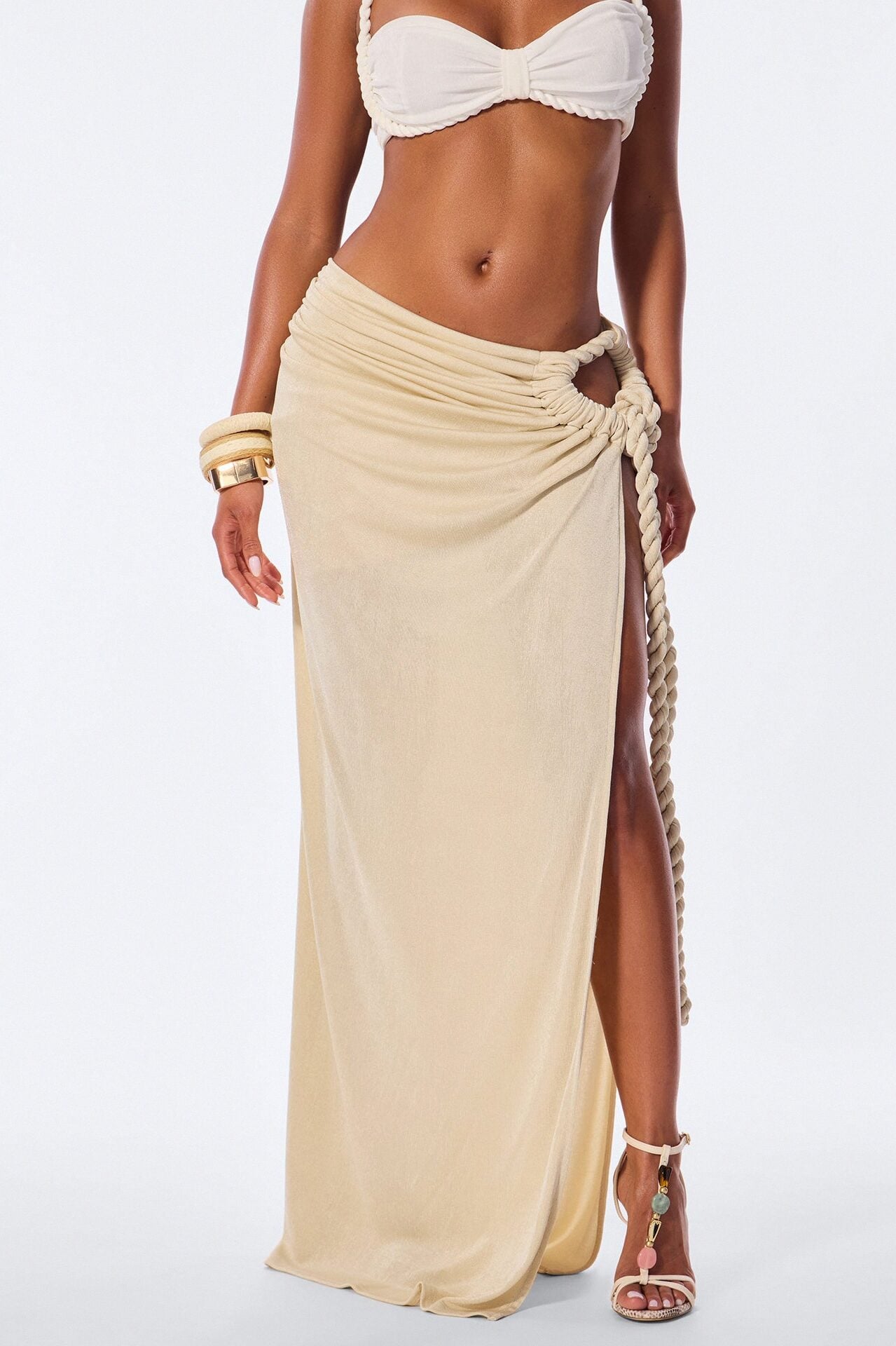 Athena Metallic Knit Rope Tie Maxi Skirt - Natural image 2