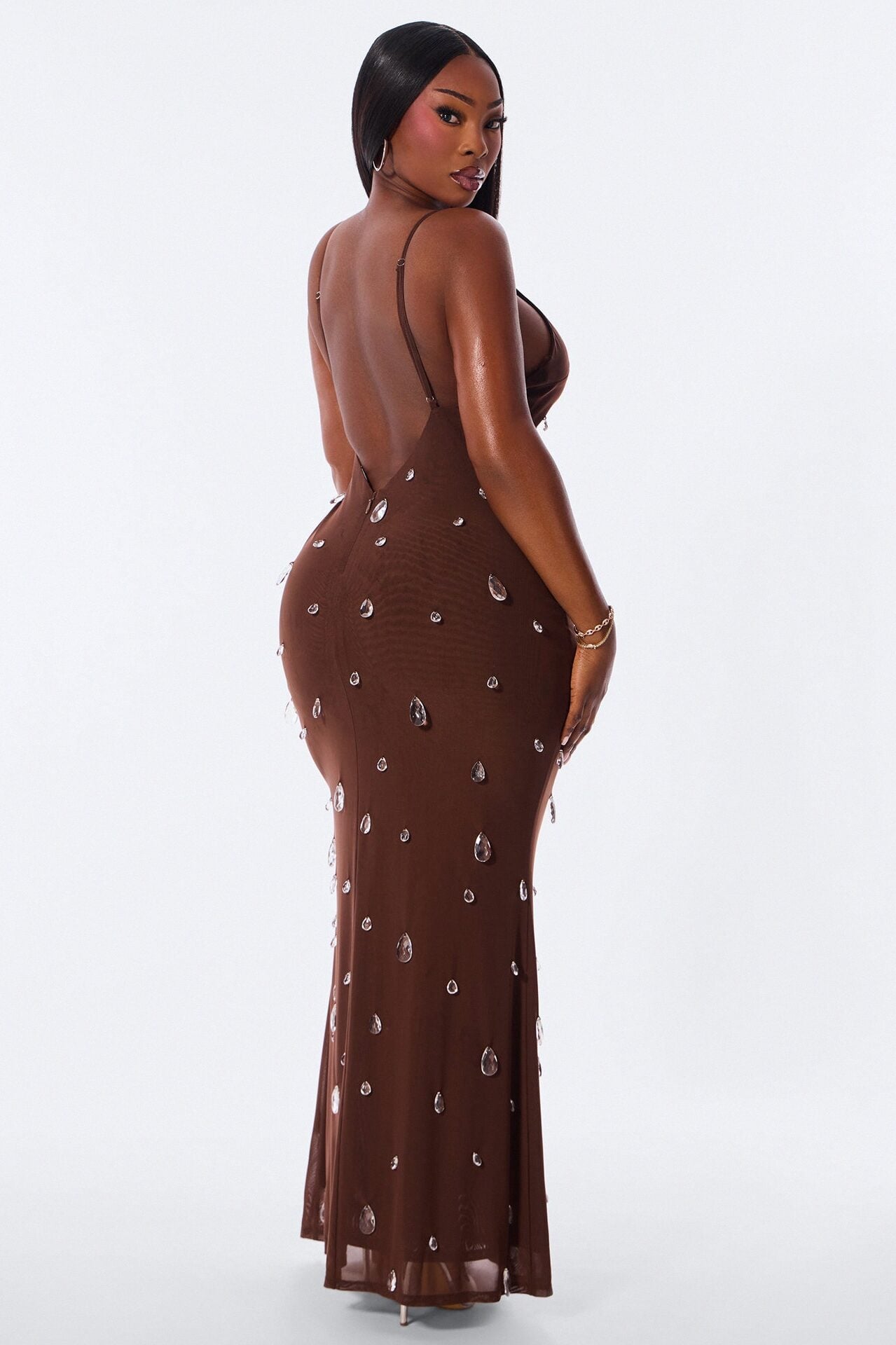 Spotlight Raindrop Bead Mesh Maxi Dress - Chocolate image 8
