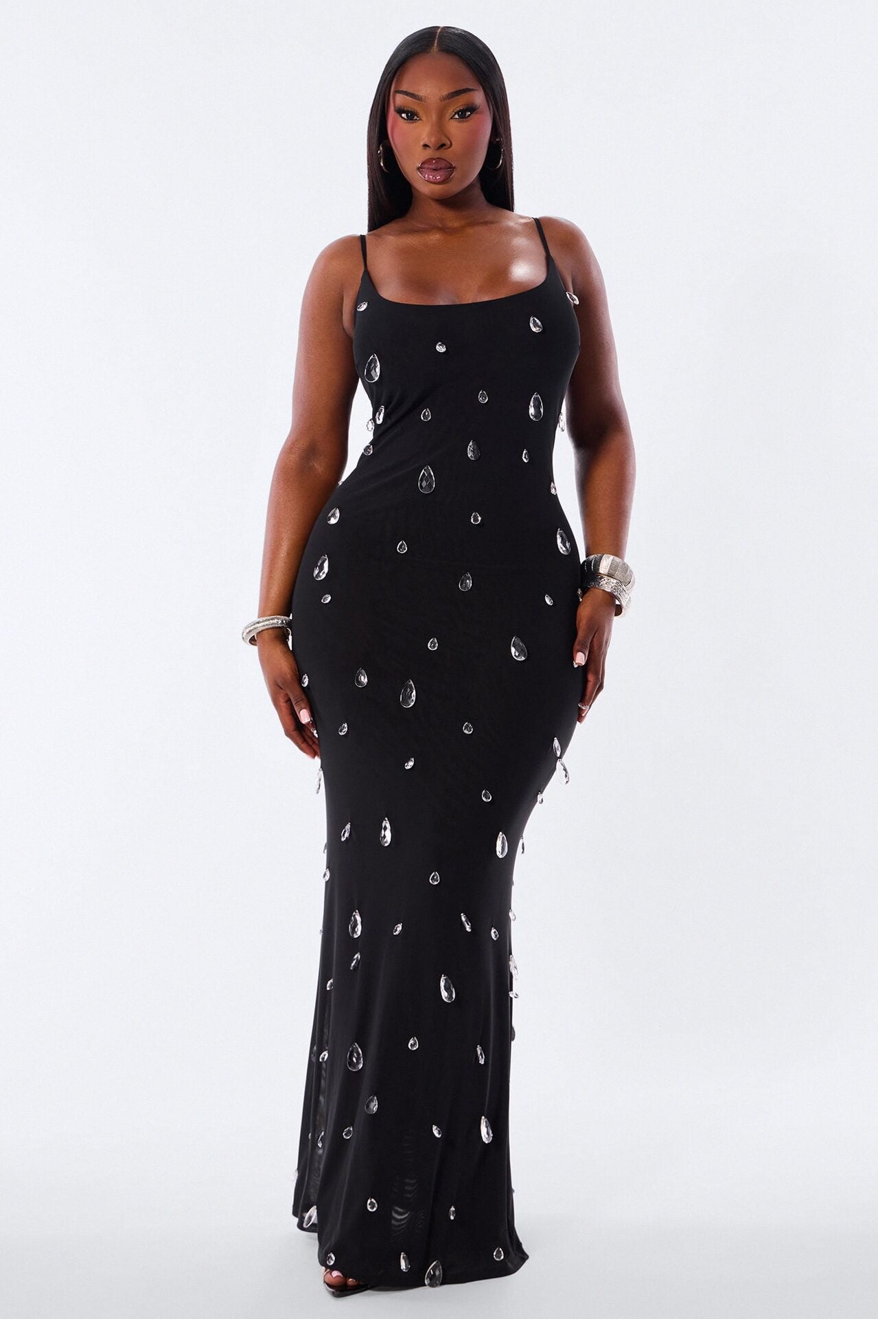 Spotlight Raindrop Bead Mesh Maxi Dress - Black image 5