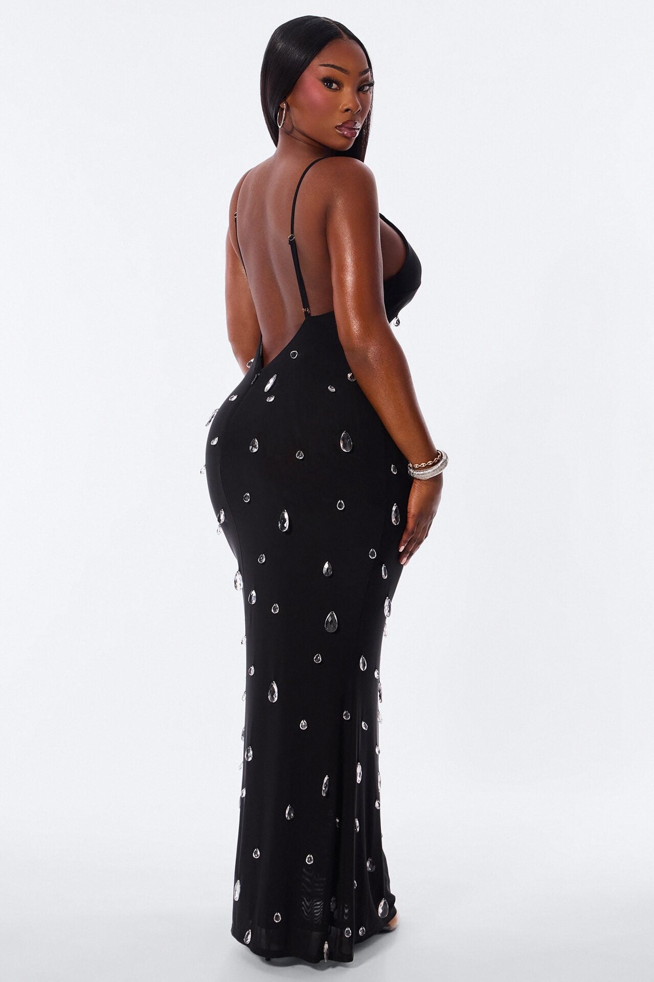 Spotlight Raindrop Bead Mesh Maxi Dress - Black image 8