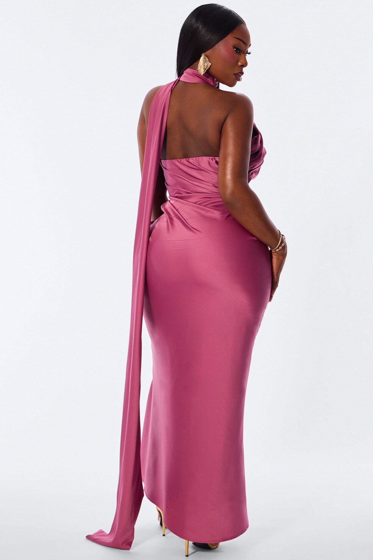 Darling Rose High Neck Satin Maxi Dress - Mauve image 8
