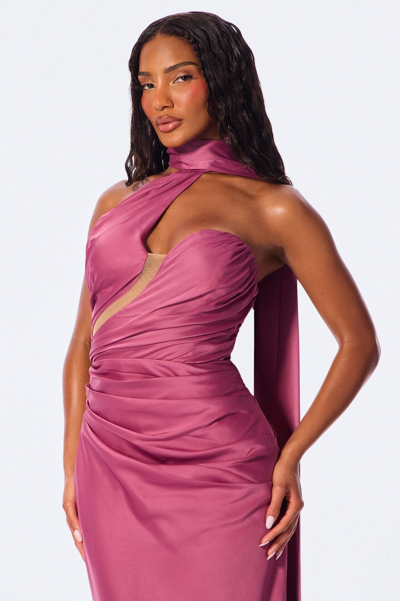 Darling Rose High Neck Satin Maxi Dress - Mauve image 2