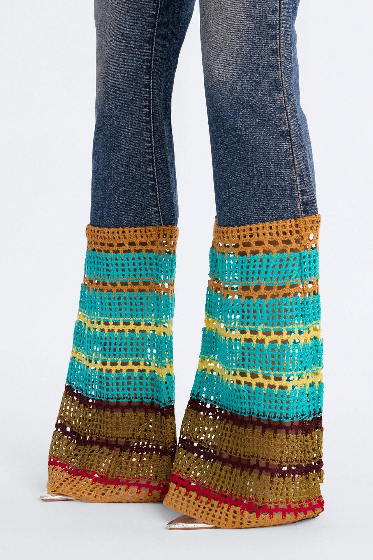 Sunspell Crotchet Trim Stretch Flare Leg Jeans - Vintage Wash image 3