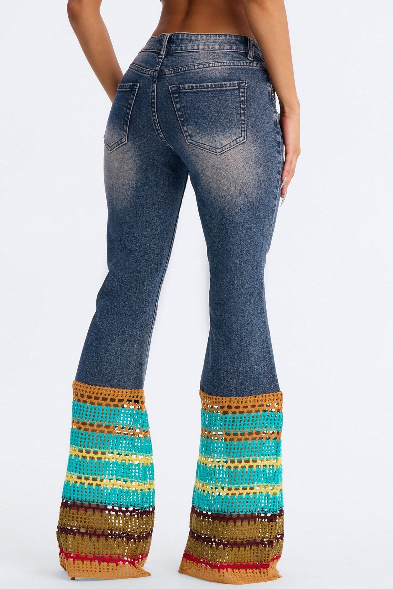 Sunspell Crotchet Trim Stretch Flare Leg Jeans - Vintage Wash image 4