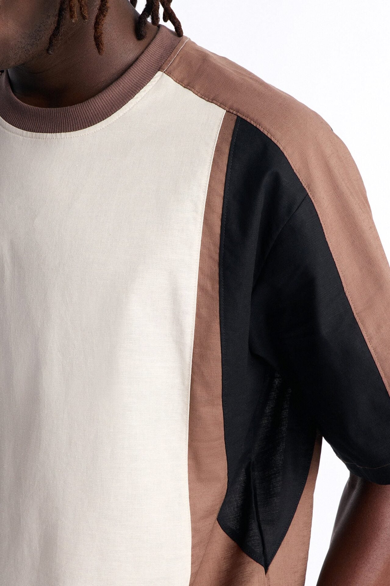 Basic Color Block Short Sleeve Tee - Brown/combo image 3