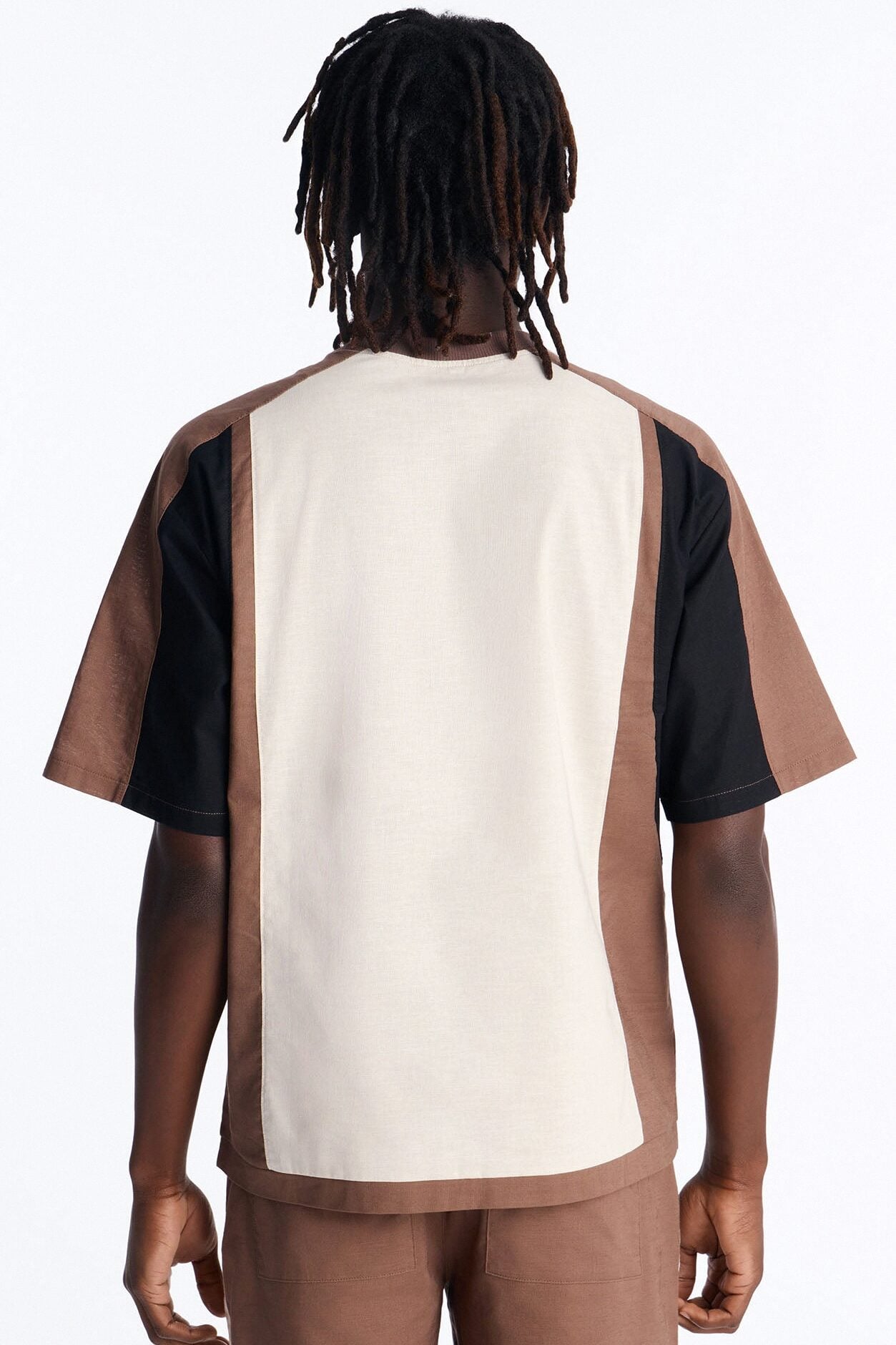 Basic Color Block Short Sleeve Tee - Brown/combo image 4